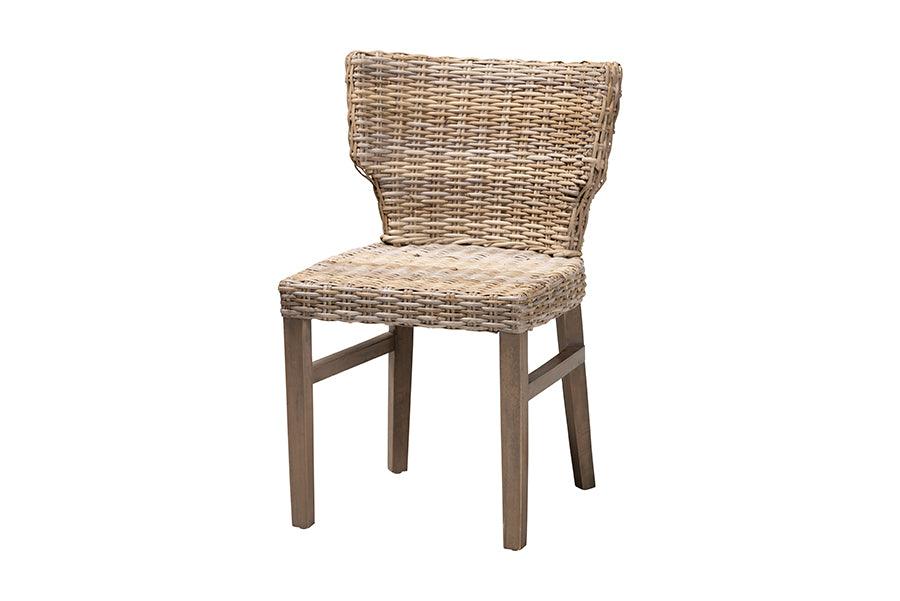 bali & pari Enver Modern Bohemian Rattan and Wood Dining Chair