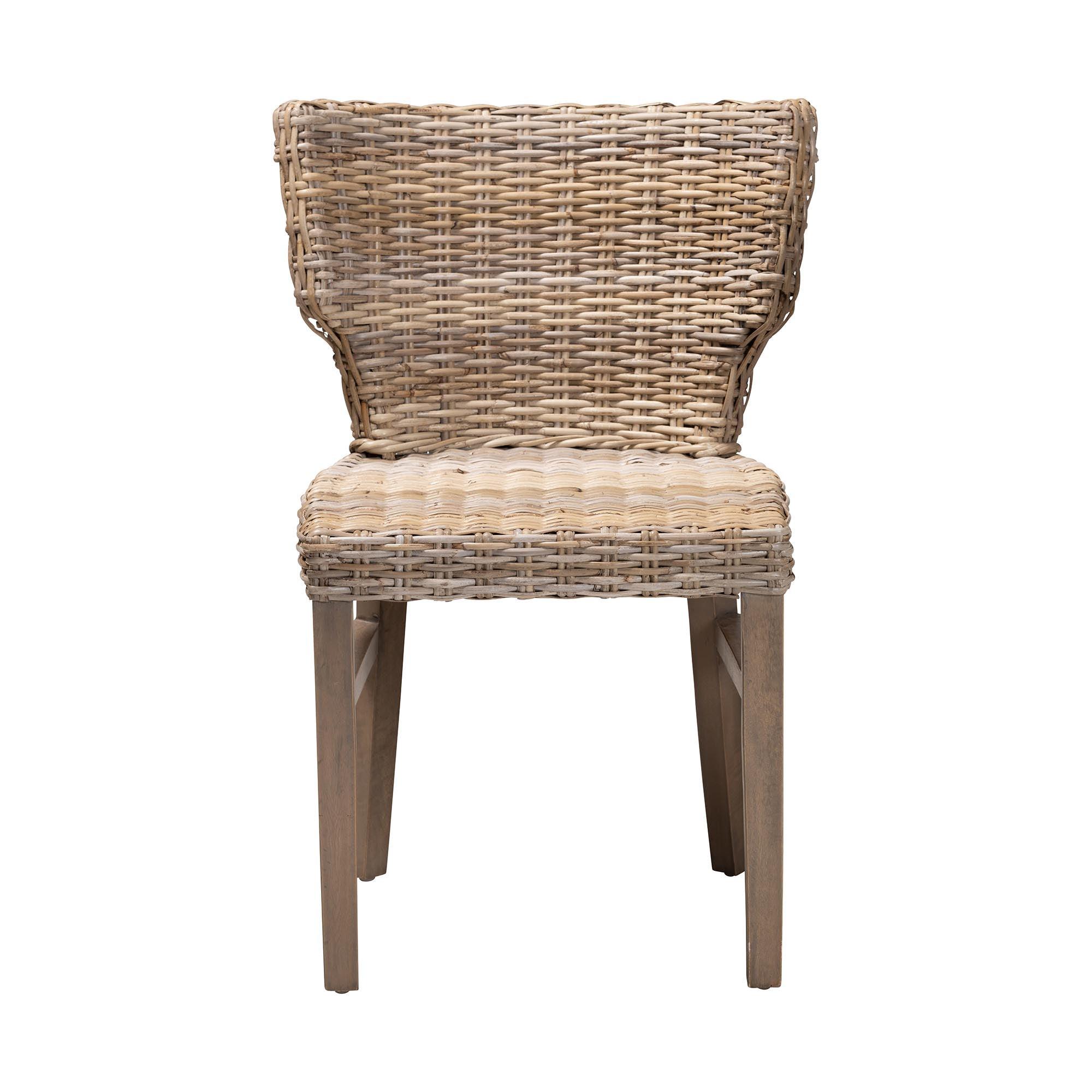 bali & pari Enver Modern Bohemian Rattan and Wood Dining Chair