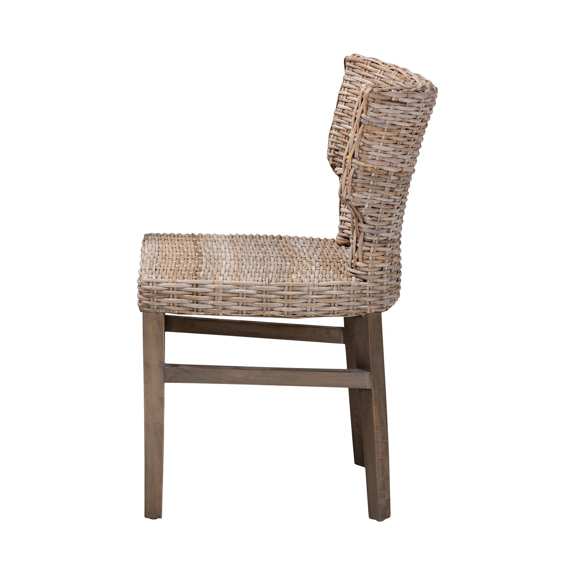 bali & pari Enver Modern Bohemian Rattan and Wood Dining Chair