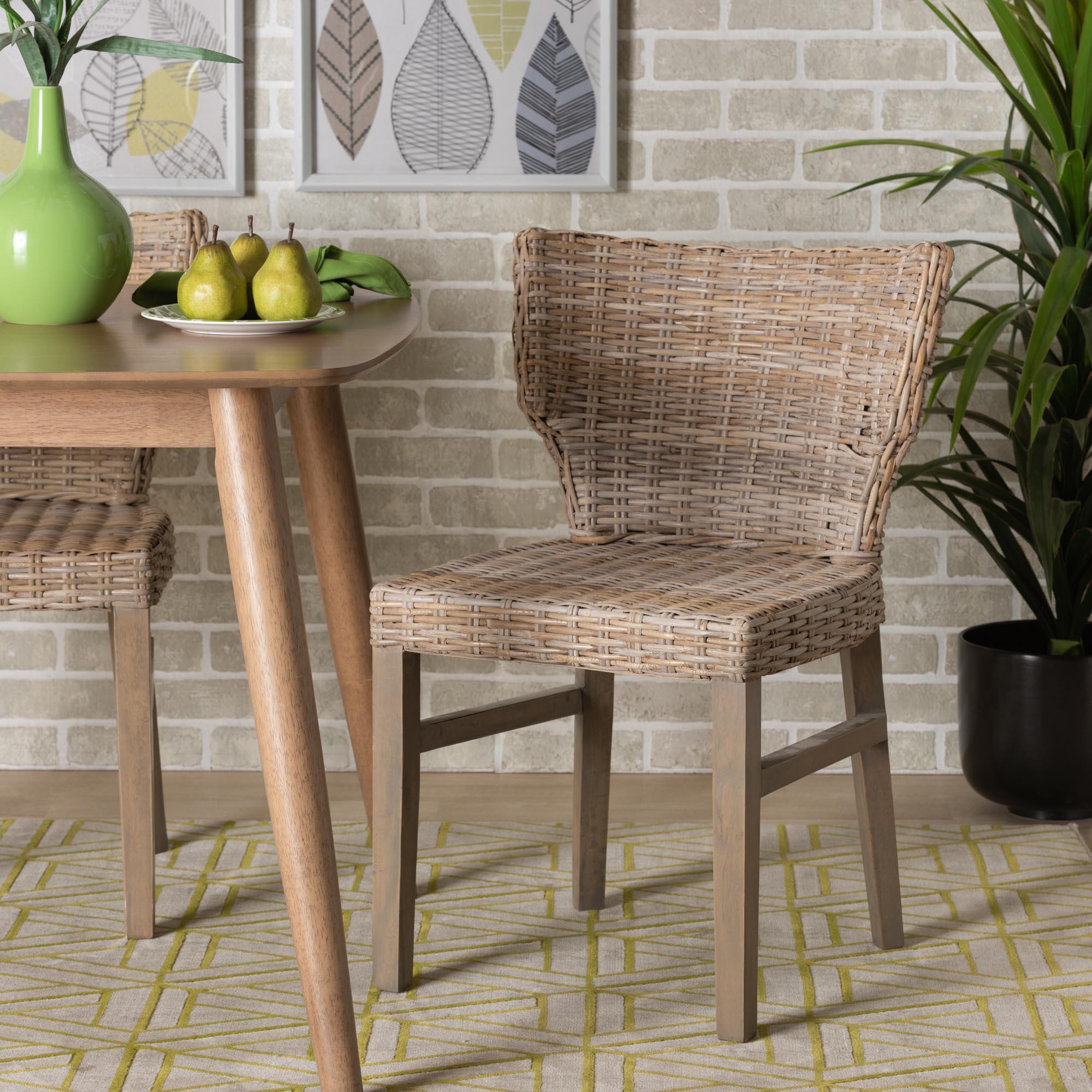 bali & pari Enver Modern Bohemian Rattan and Wood Dining Chair