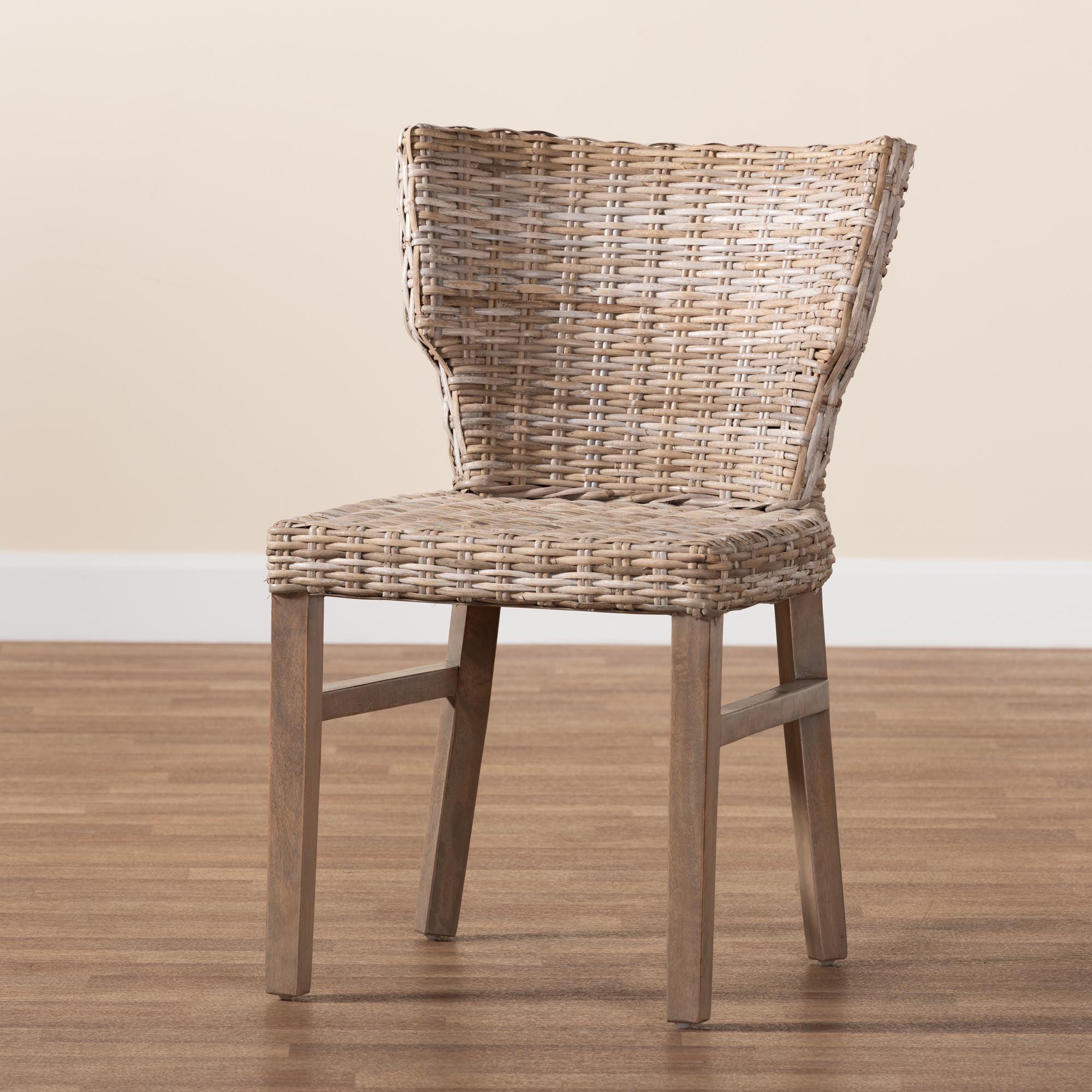 bali & pari Enver Modern Bohemian Rattan and Wood Dining Chair