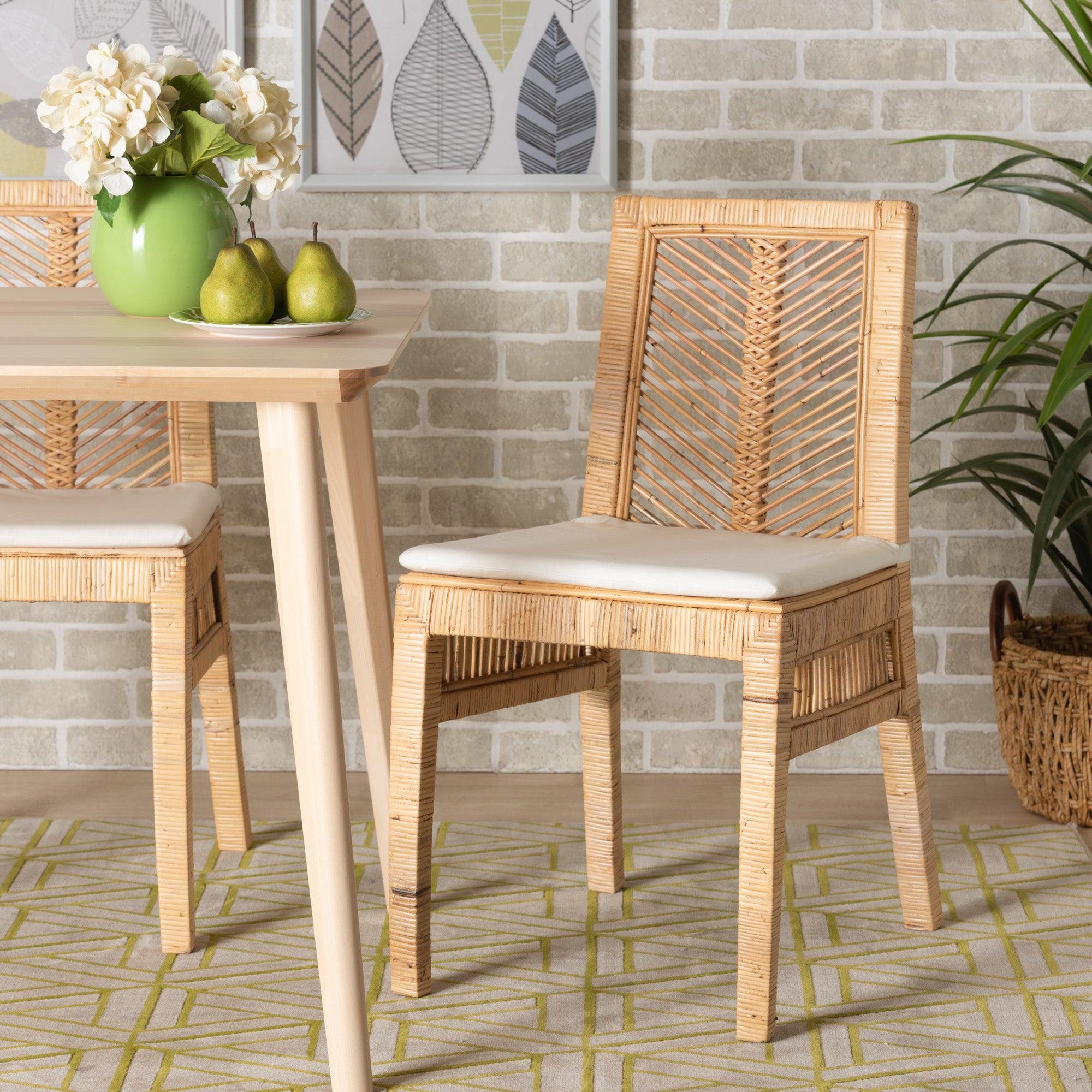 bali & pari Suci Modern Bohemian Rattan 2-Piece Dining Chair Set