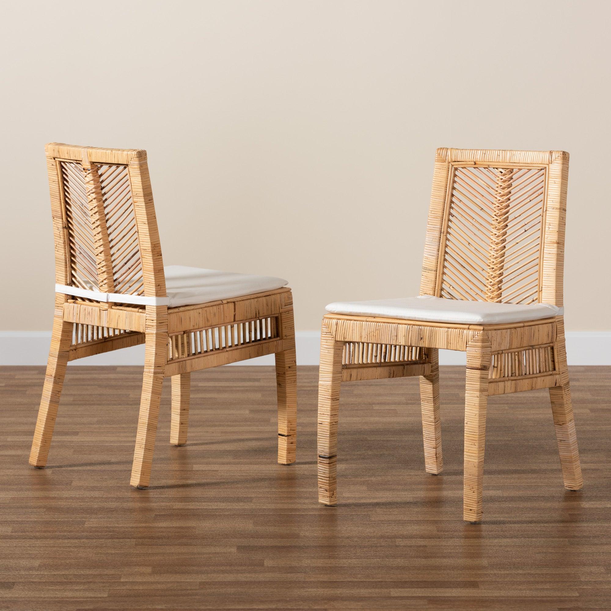 bali & pari Suci Modern Bohemian Rattan 2-Piece Dining Chair Set