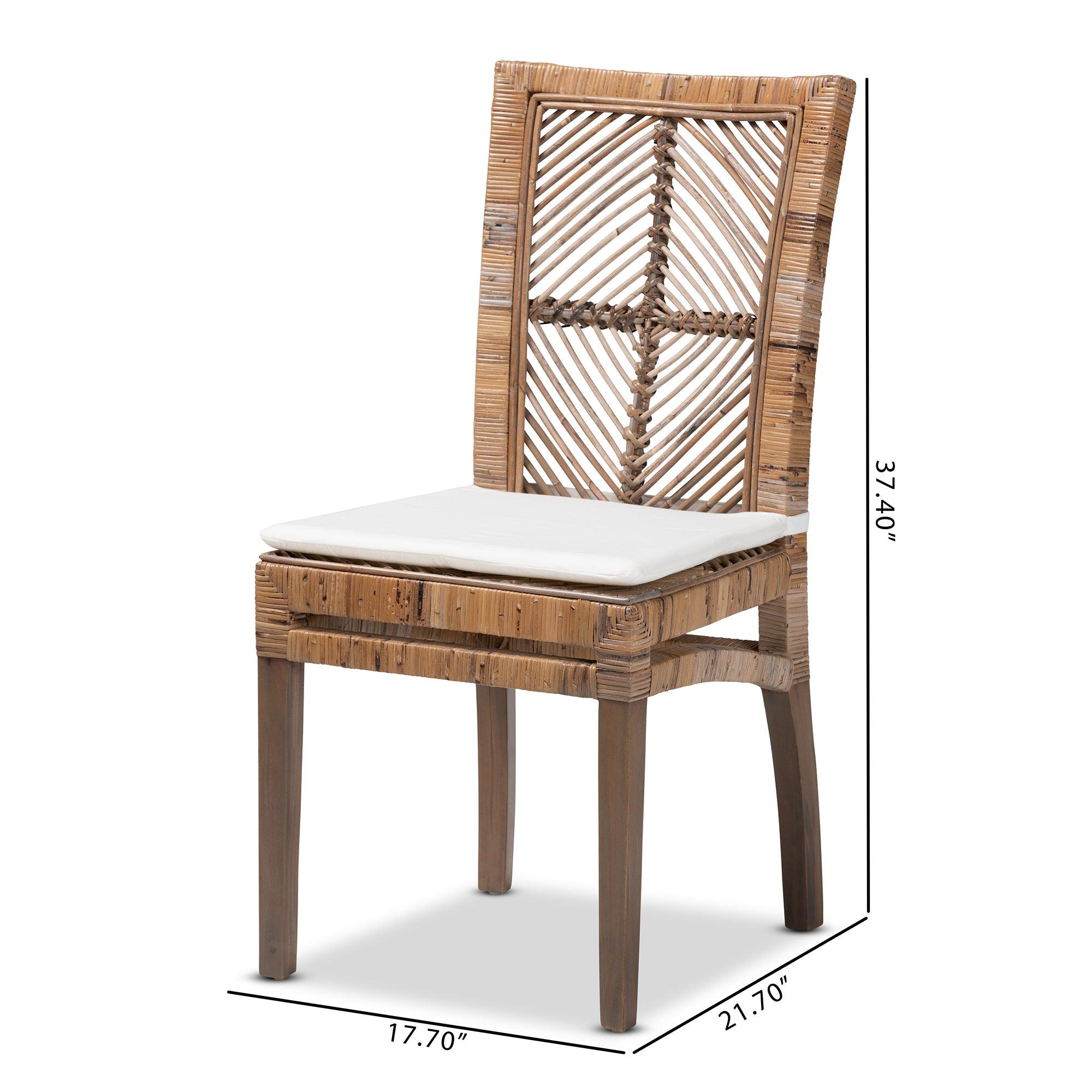 bali & pari Laluna Modern Bohemian washed Rattan and Mahogany Dining Chair with Cushion