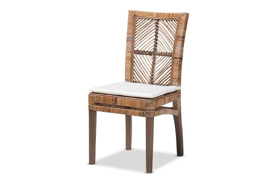 bali & pari Laluna Modern Bohemian washed Rattan and Mahogany Dining Chair with Cushion