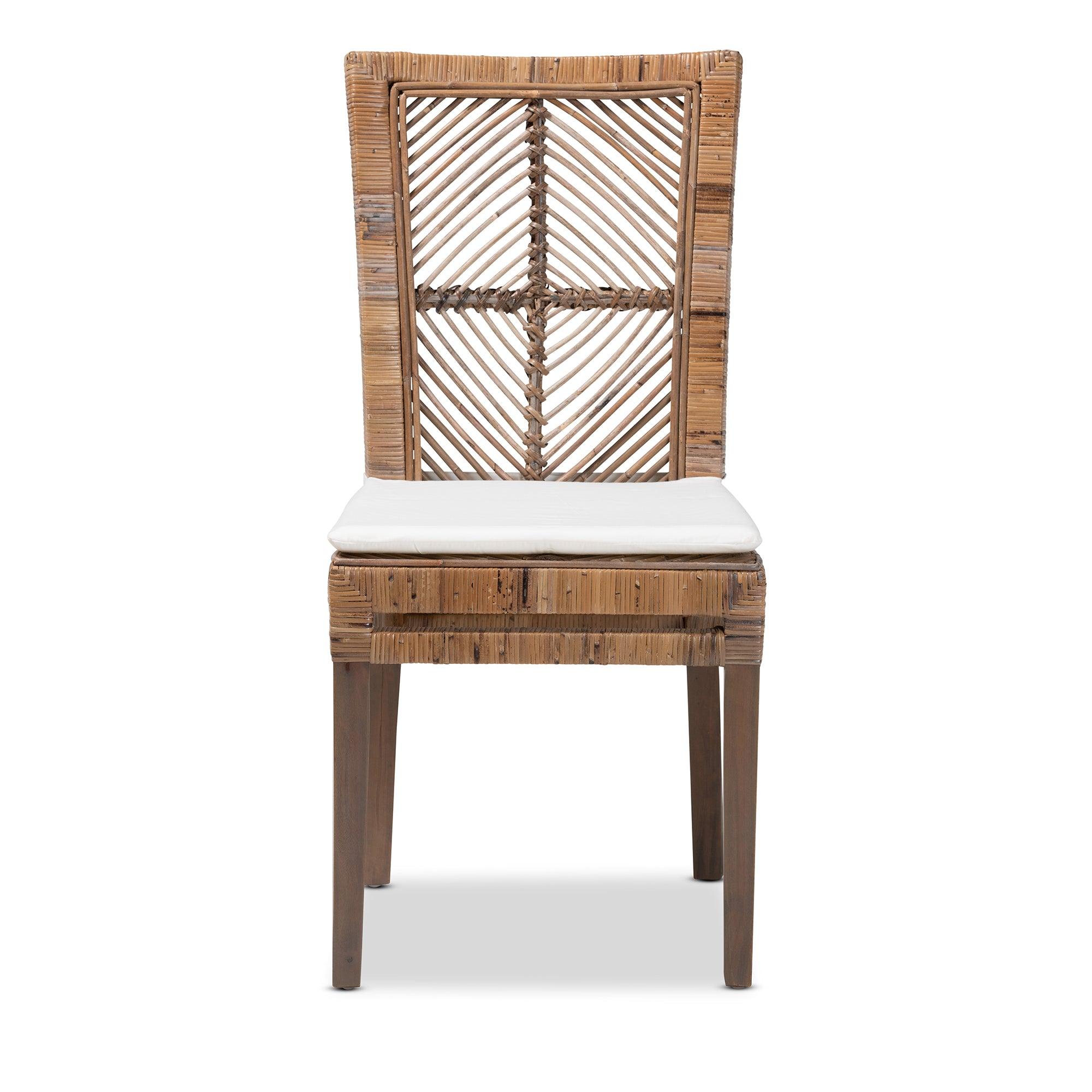 bali & pari Laluna Modern Bohemian washed Rattan and Mahogany Dining Chair with Cushion