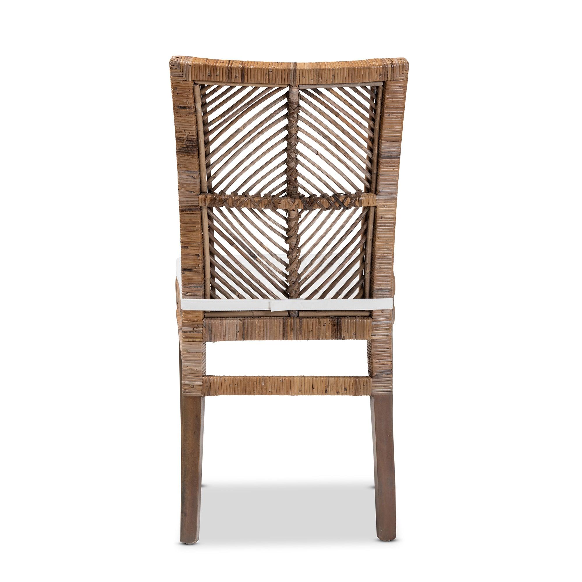 bali & pari Laluna Modern Bohemian washed Rattan and Mahogany Dining Chair with Cushion