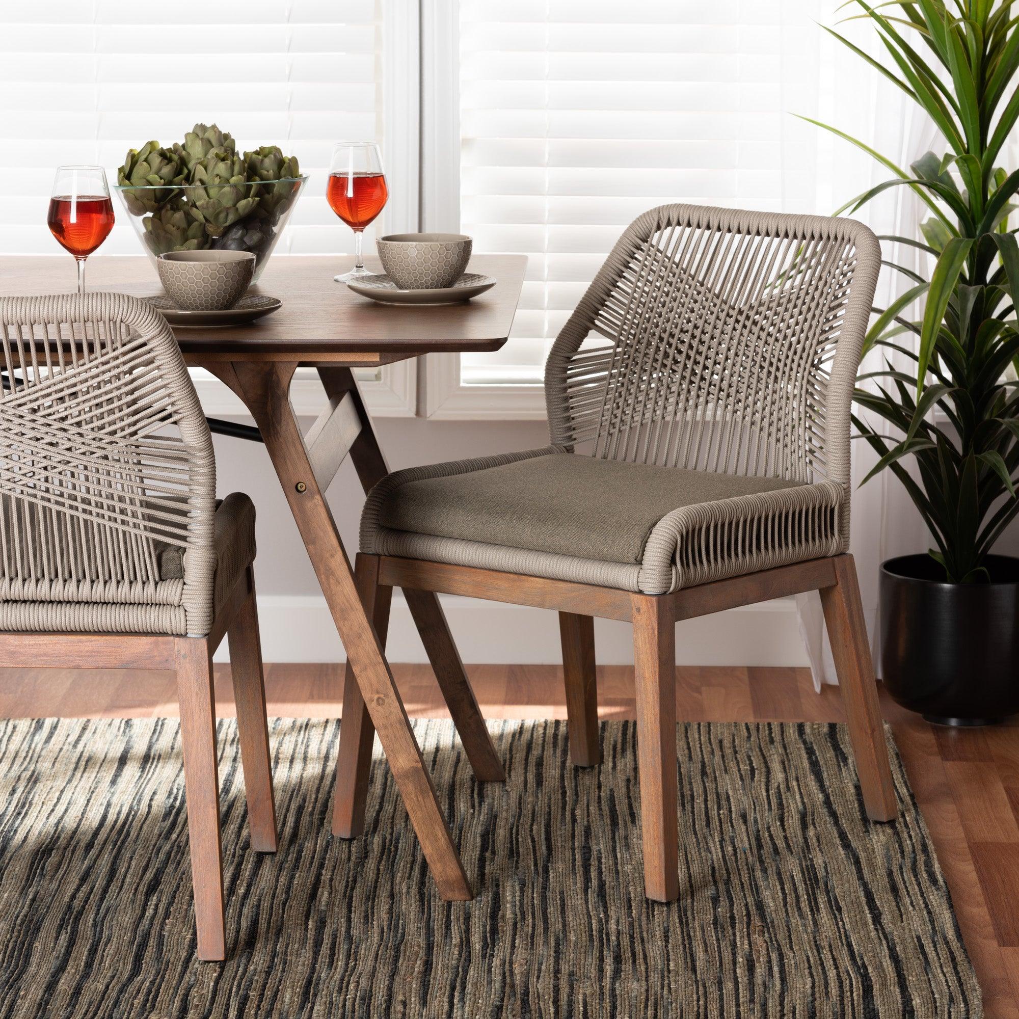 bali & pari Jennifer Mid-Century Transitional Woven Rope Mahogany Dining Side Chair