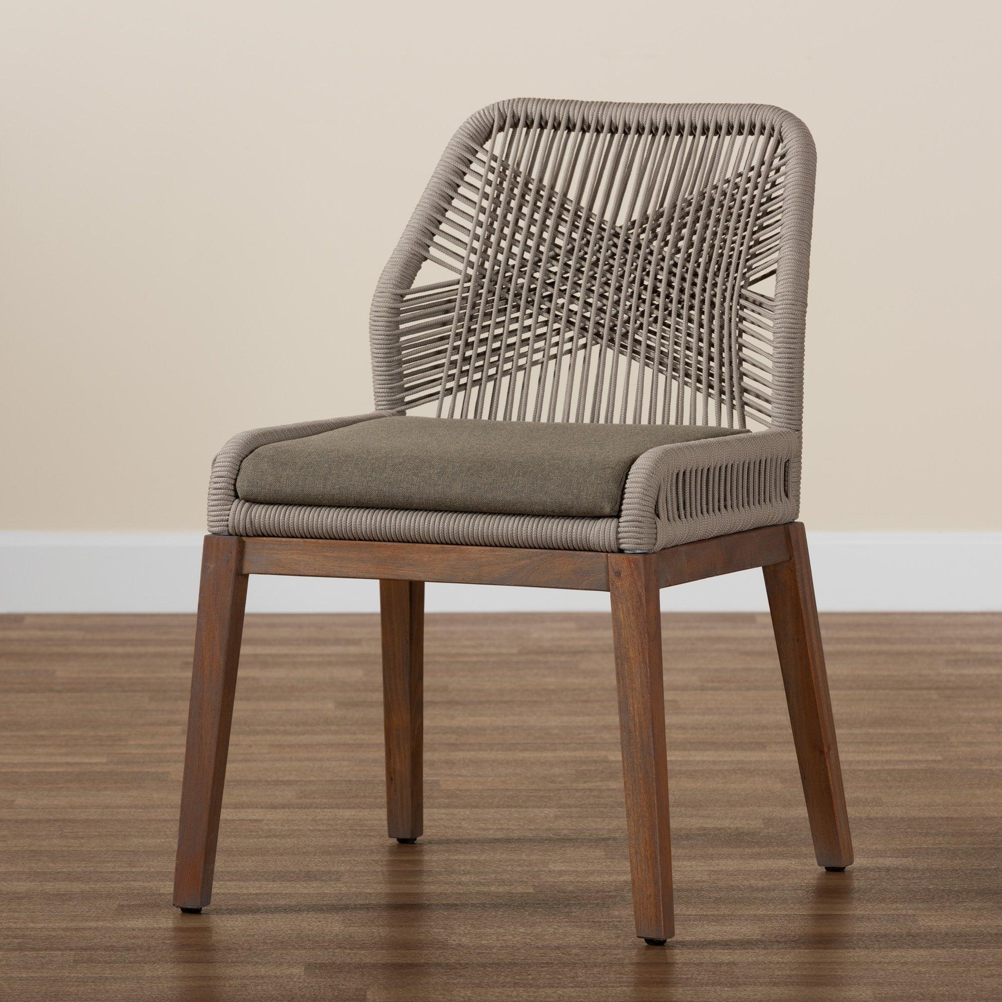 bali & pari Jennifer Mid-Century Transitional Woven Rope Mahogany Dining Side Chair