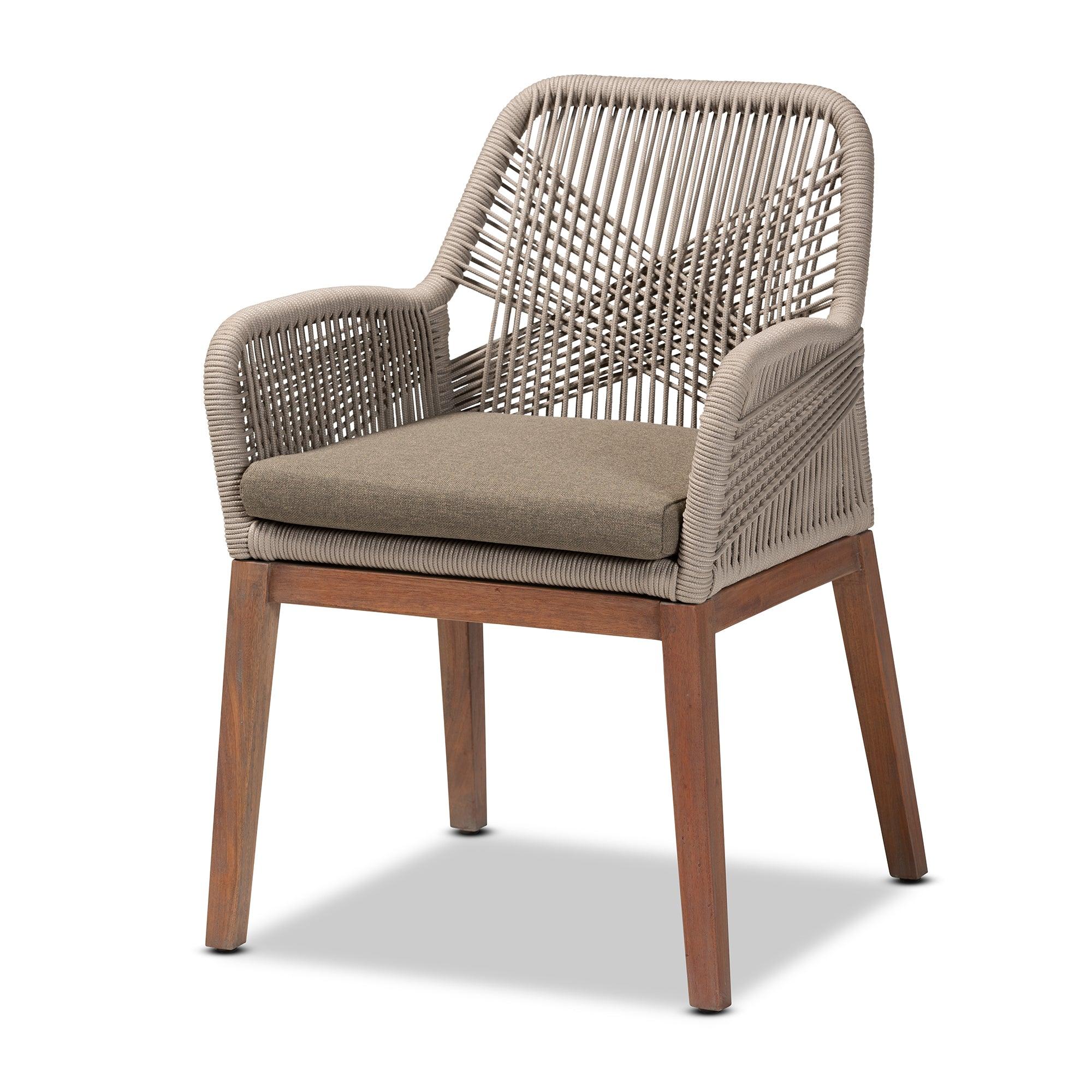 bali & pari Jennifer Mid-Century Transitional Woven Rope Mahogany Dining Arm Chair