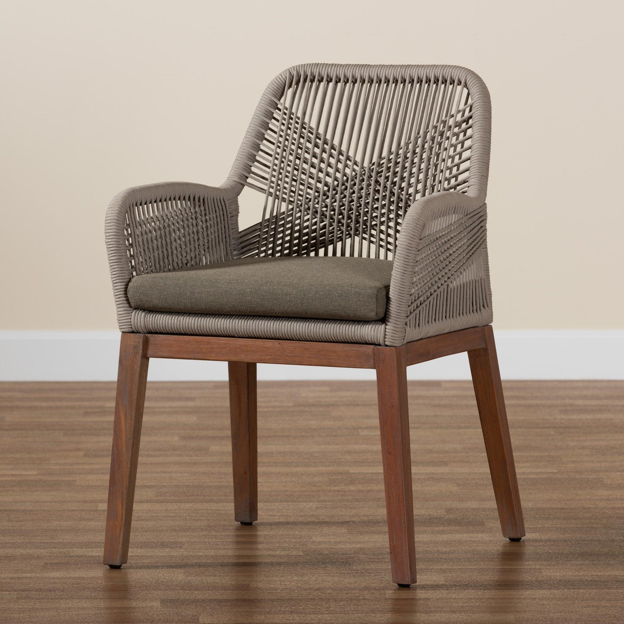 bali & pari Jennifer Mid-Century Transitional Woven Rope Mahogany Dining Arm Chair