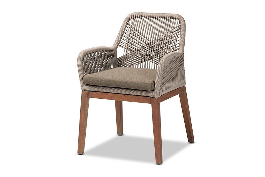 bali & pari Jennifer Mid-Century Transitional Woven Rope Mahogany Dining Arm Chair