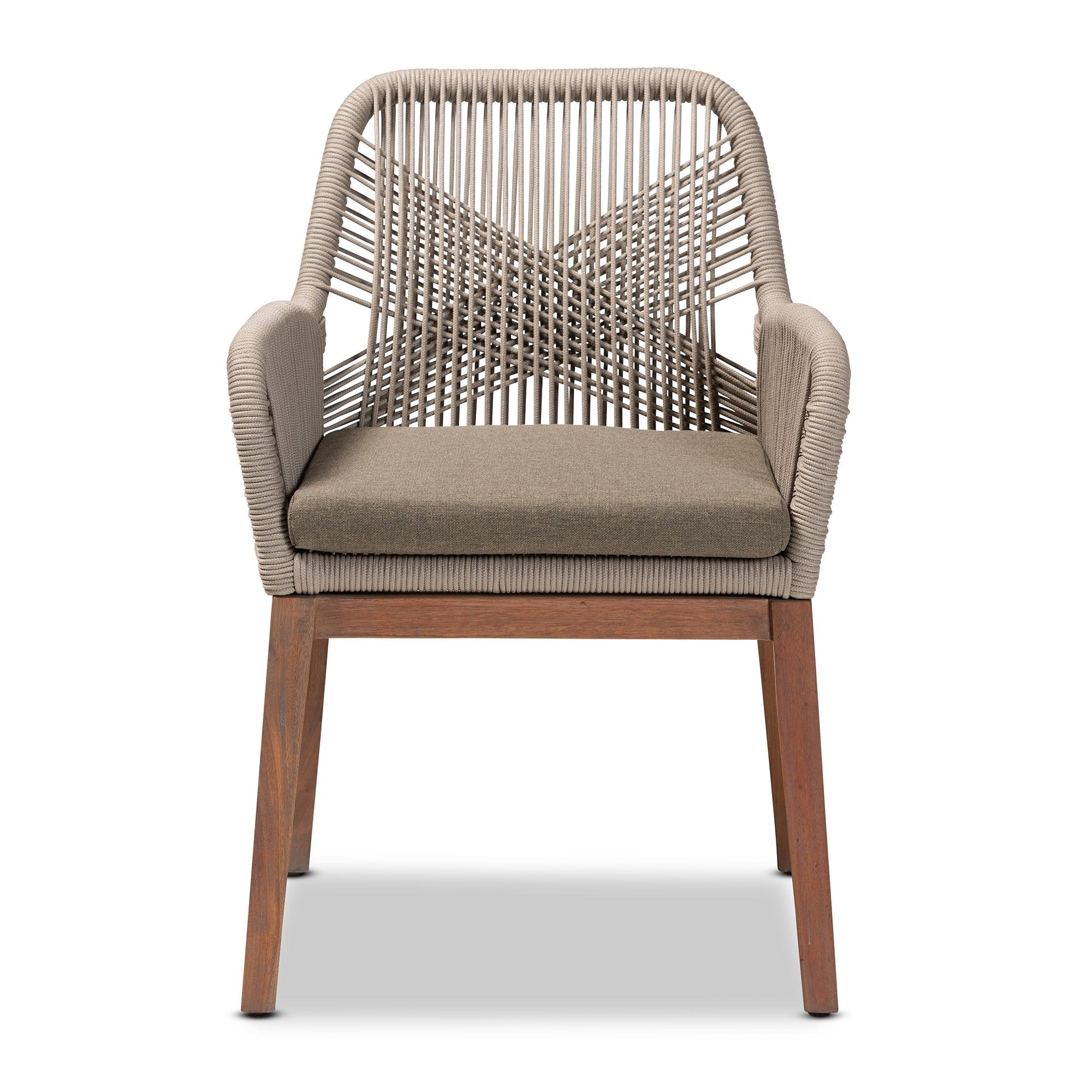 bali & pari Jennifer Mid-Century Transitional Woven Rope Mahogany Dining Arm Chair