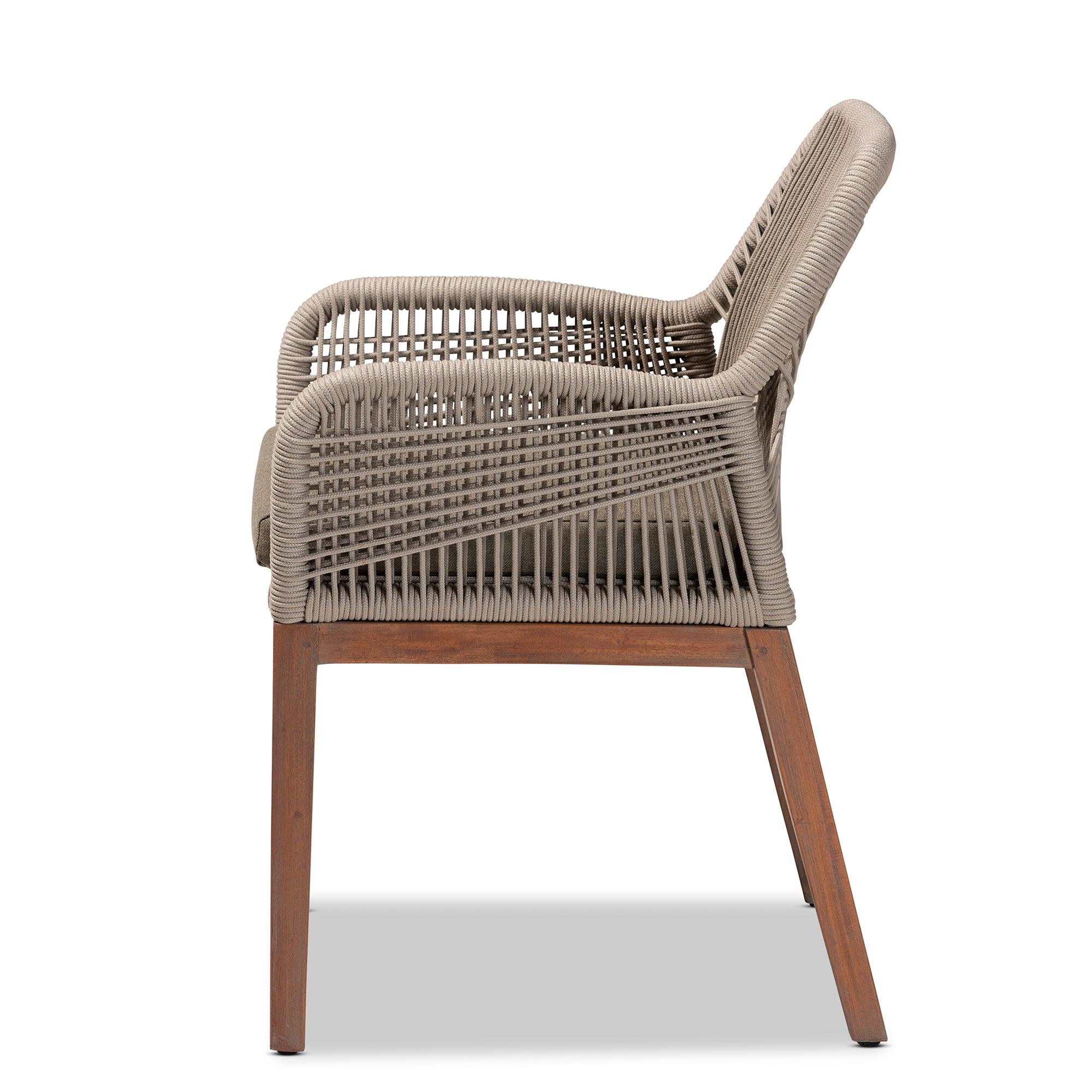 bali & pari Jennifer Mid-Century Transitional Woven Rope Mahogany Dining Arm Chair