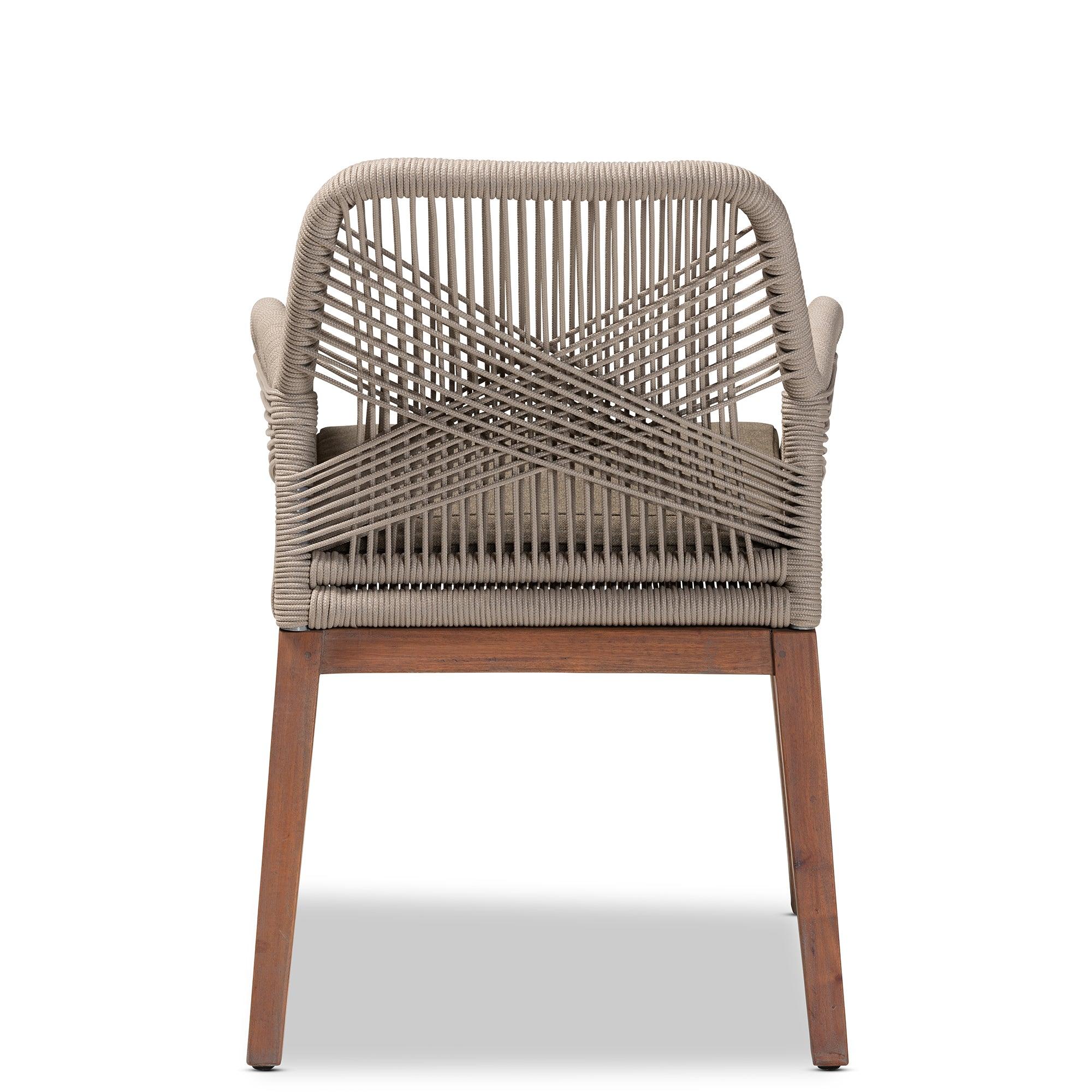 bali & pari Jennifer Mid-Century Transitional Woven Rope Mahogany Dining Arm Chair