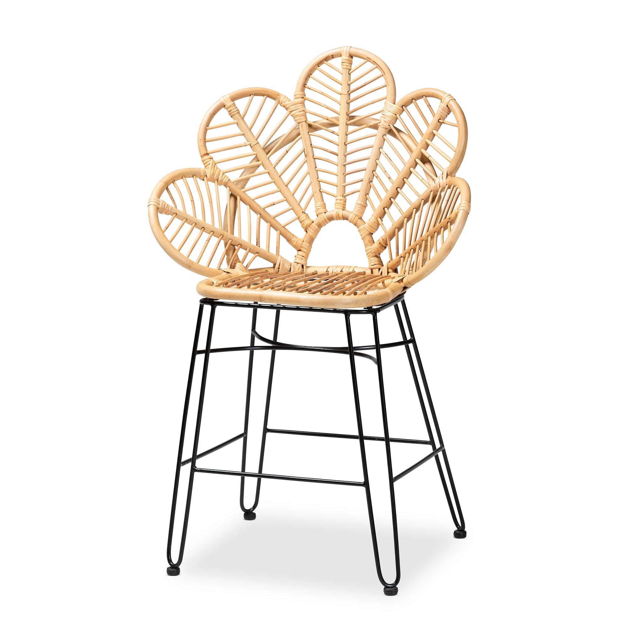 bali & pari Garan Modern Bohemian Rattan and Metal Counter Stool