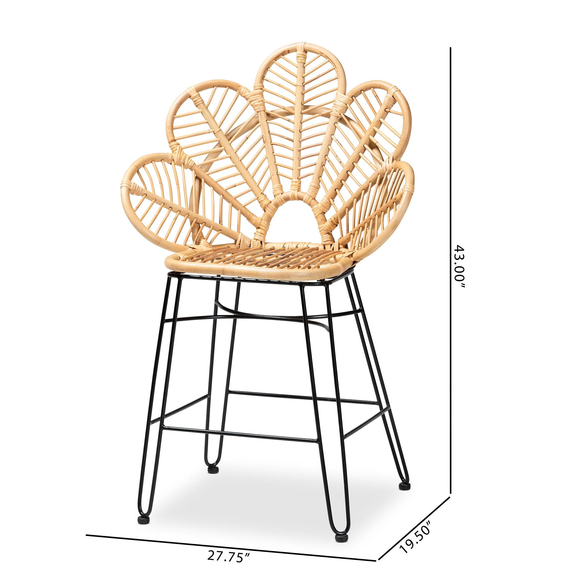 bali & pari Garan Modern Bohemian Rattan and Metal Counter Stool