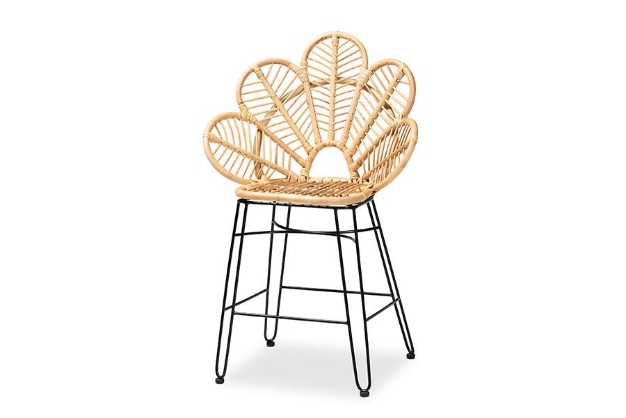 bali & pari Garan Modern Bohemian Rattan and Metal Counter Stool