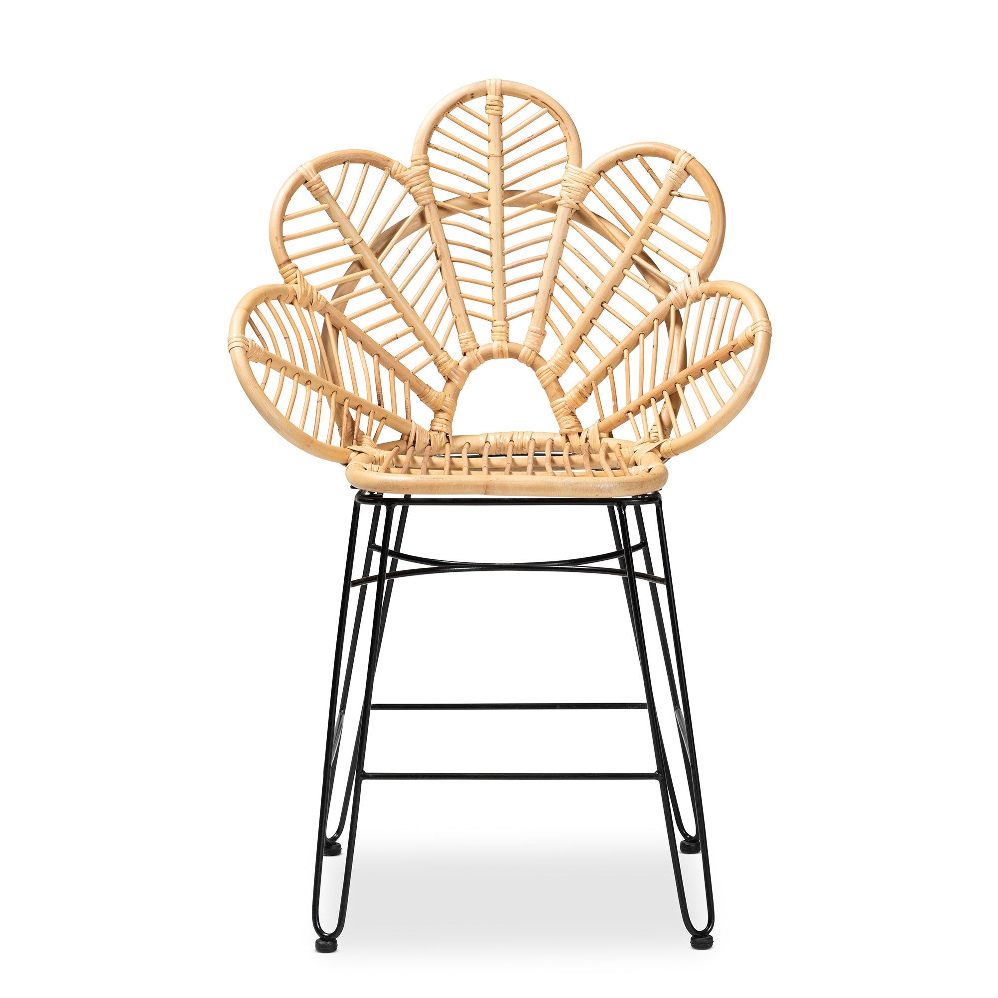 bali & pari Garan Modern Bohemian Rattan and Metal Counter Stool