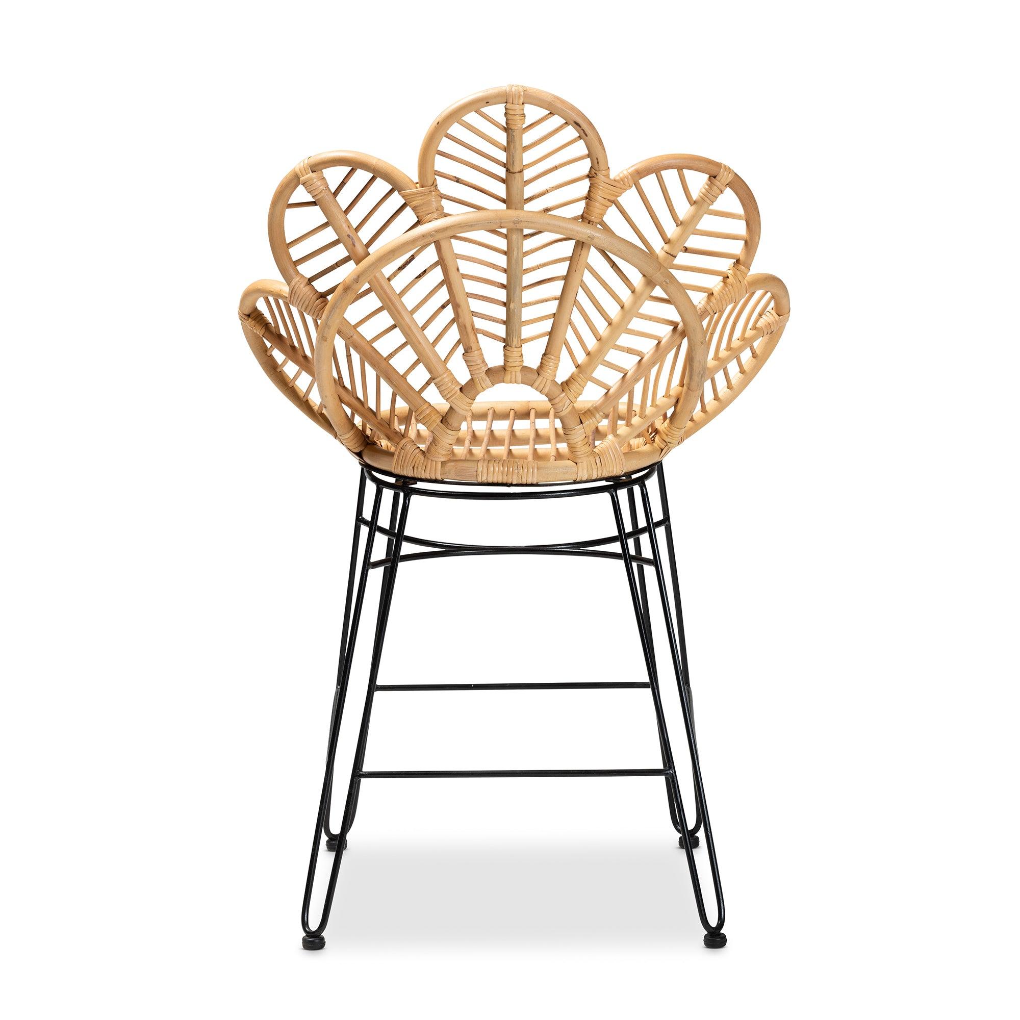 bali & pari Garan Modern Bohemian Rattan and Metal Counter Stool