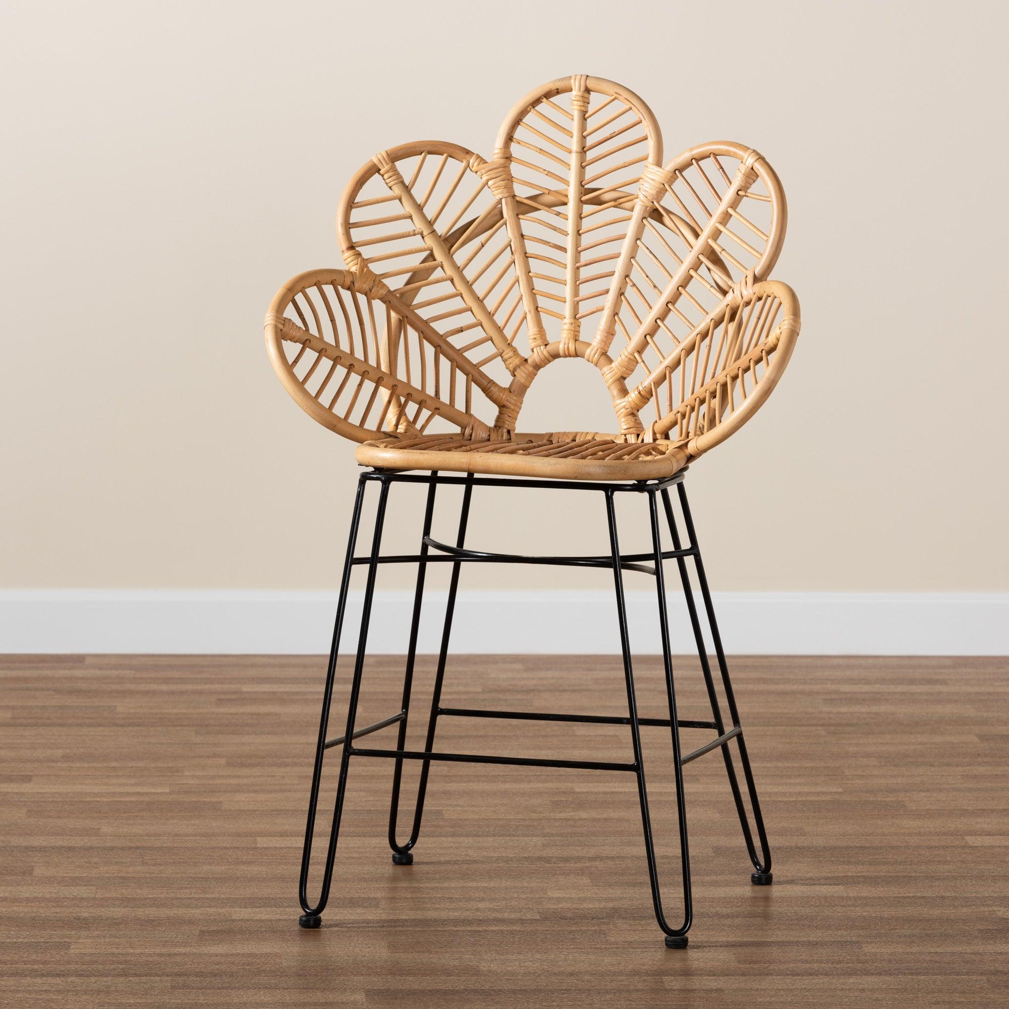 bali & pari Garan Modern Bohemian Rattan and Metal Counter Stool