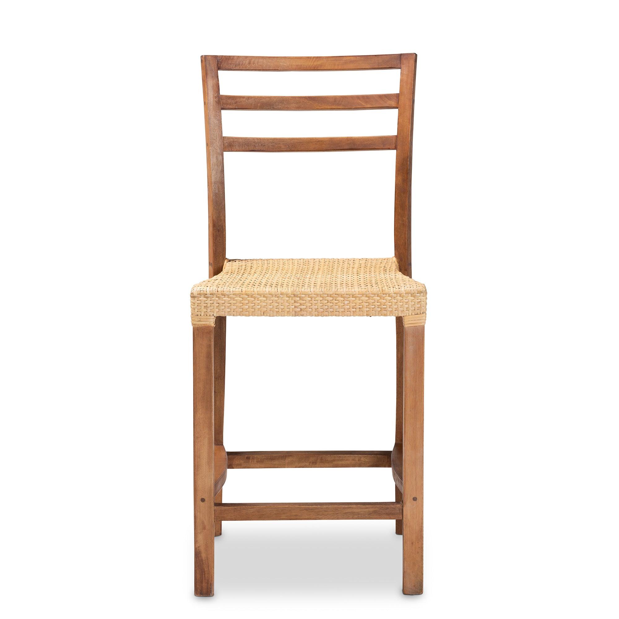 bali & pari Arthur Mid-Century Modern Mahogany Wood and Rattan Counter Stool