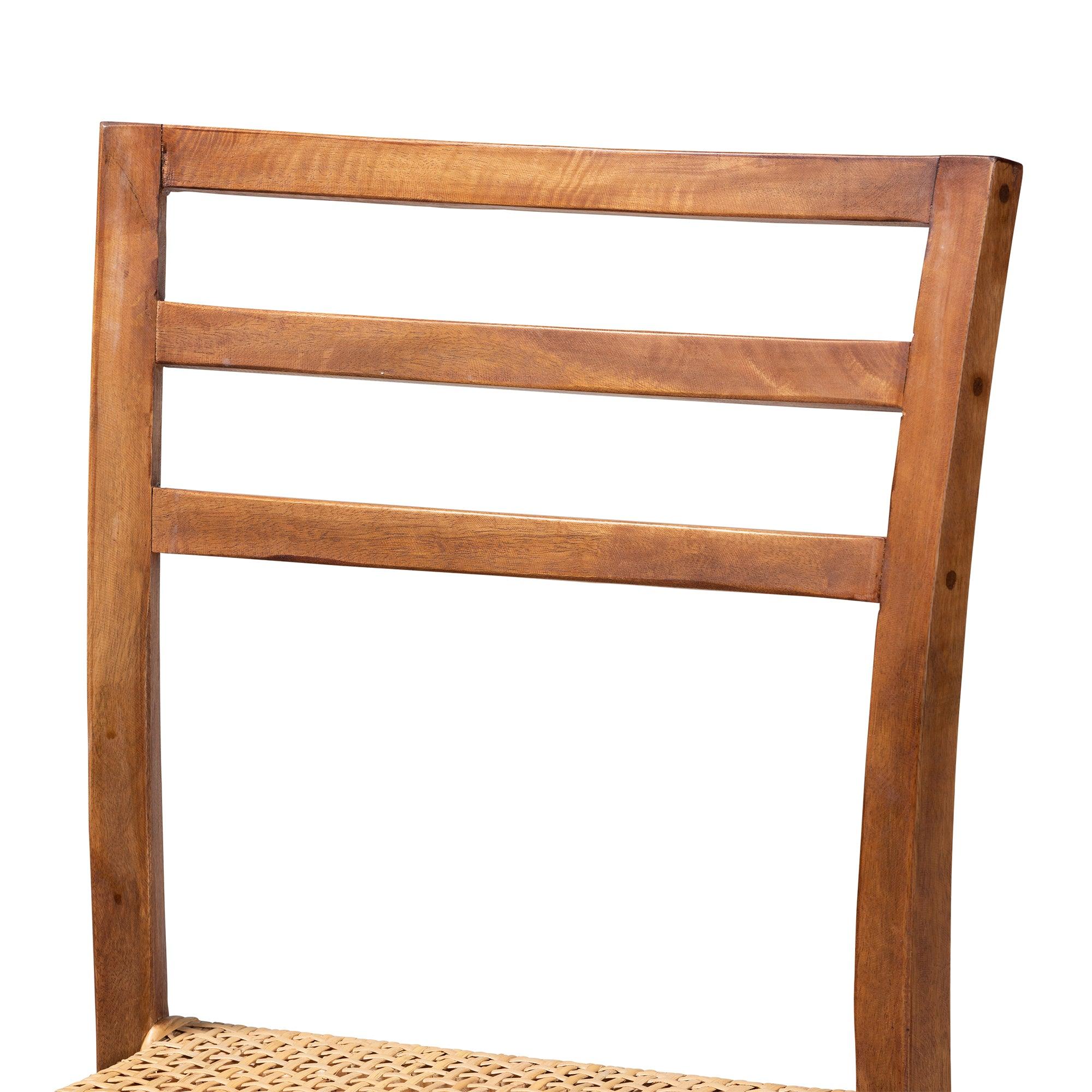 bali & pari Arthur Mid-Century Modern Mahogany Wood and Rattan Counter Stool