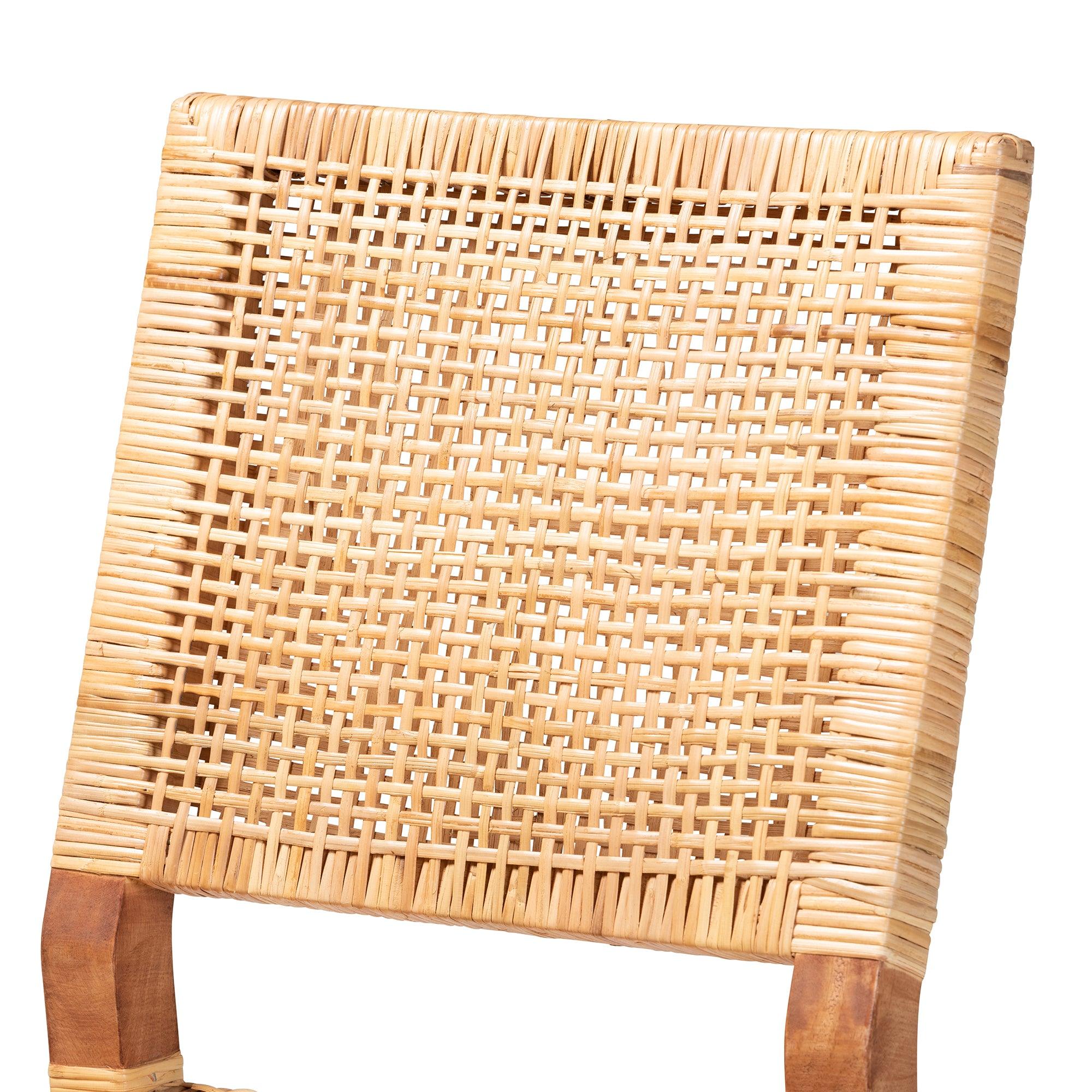 bali & pari Lesia Modern Bohemian Rattan and Mahogany Wood Counter Stool