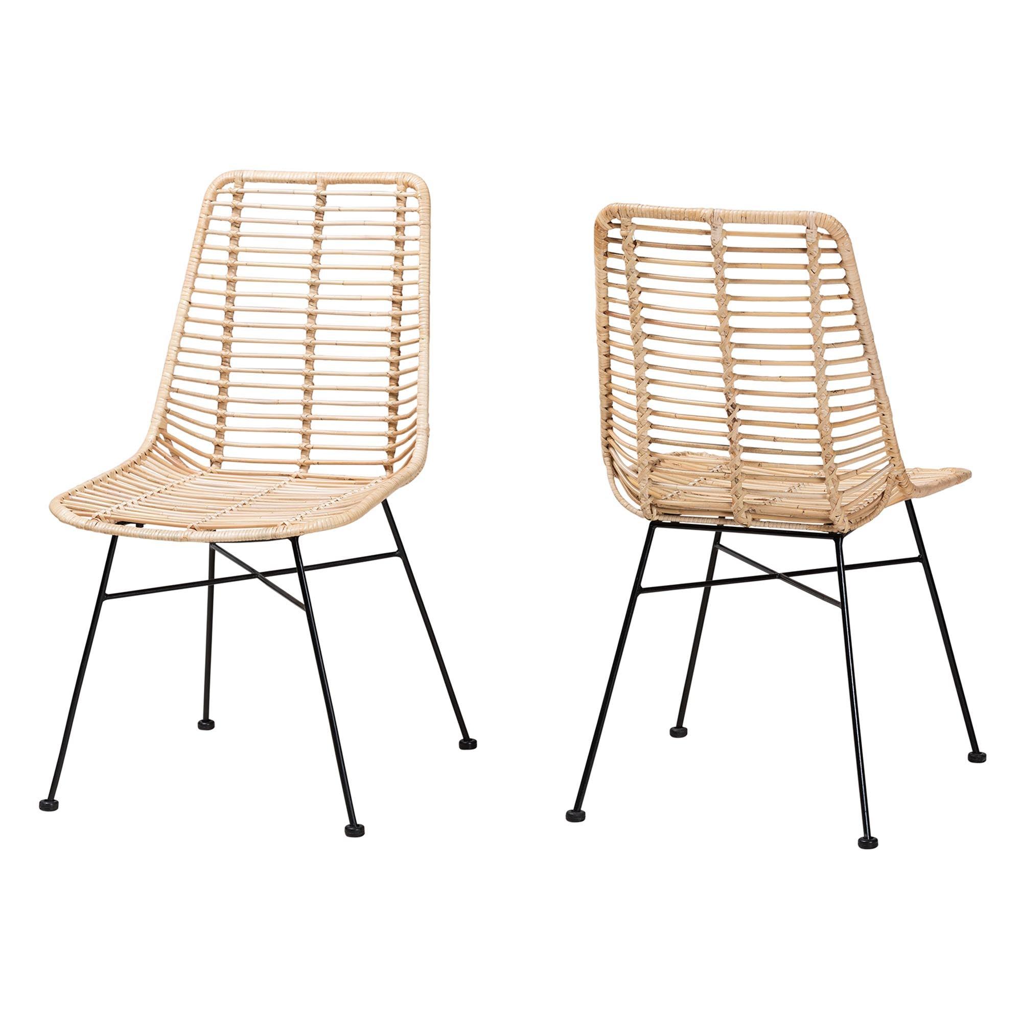 bali & pari Manhattan Modern Bohemian Rattan and Metal 2-Piece Dining Chair Set