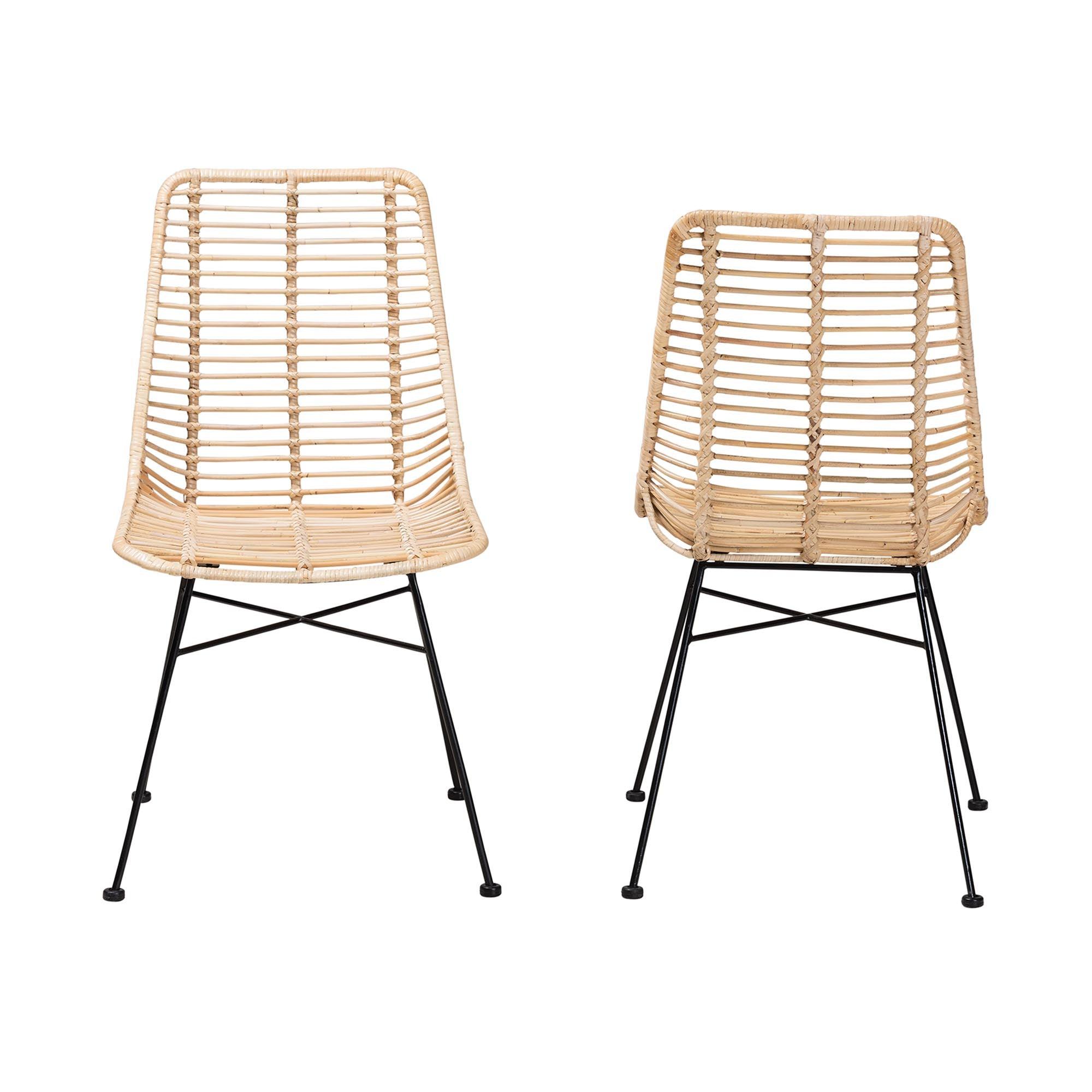 bali & pari Manhattan Modern Bohemian Rattan and Metal 2-Piece Dining Chair Set