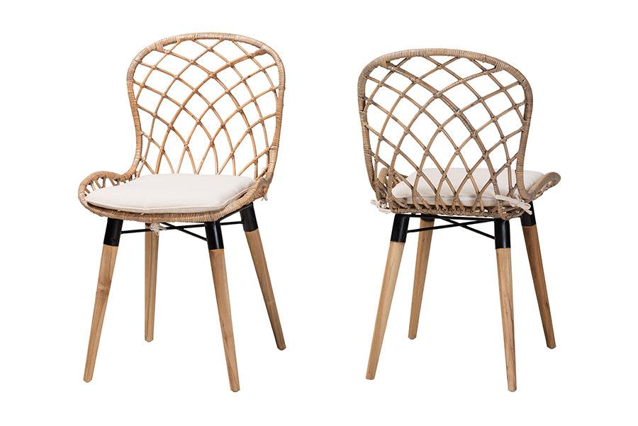 bali & pari Sabelle Modern Bohemian Finished Teak Wood and washed Rattan 2-Piece Dining Chair Set