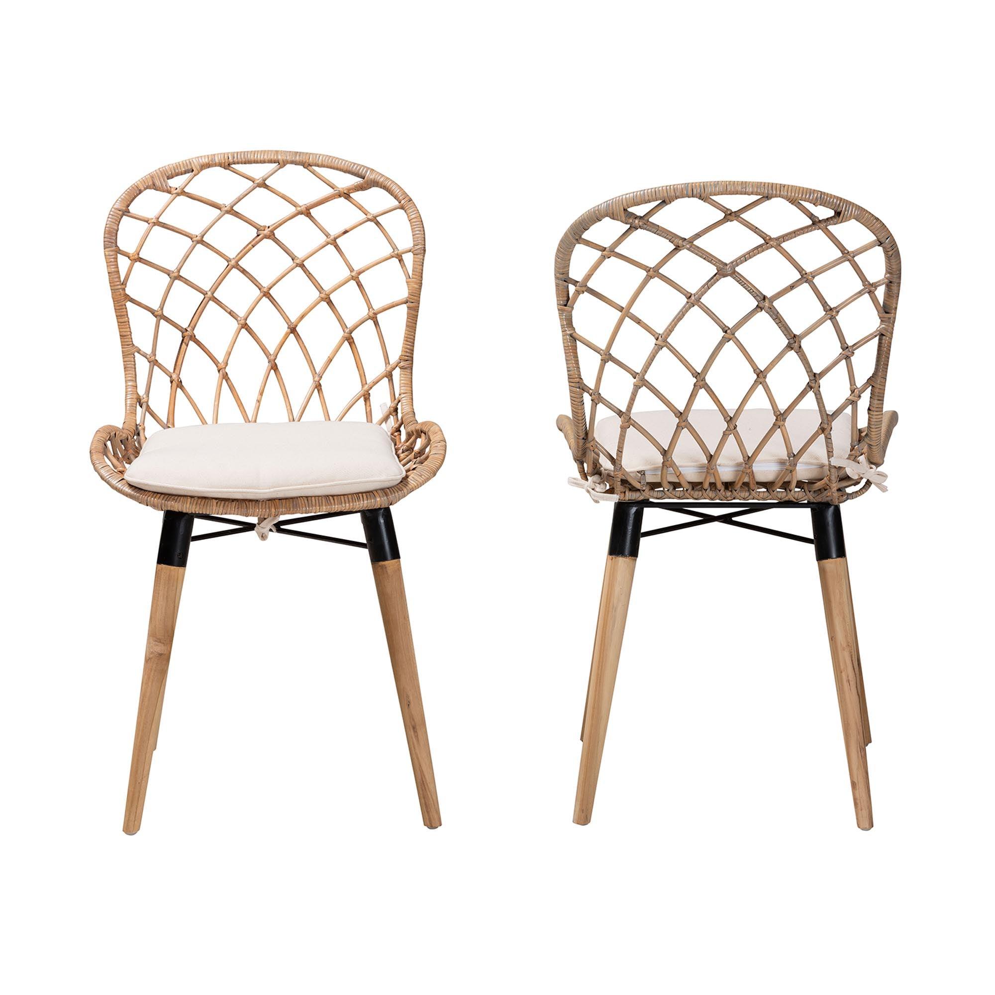 bali & pari Sabelle Modern Bohemian Finished Teak Wood and washed Rattan 2-Piece Dining Chair Set