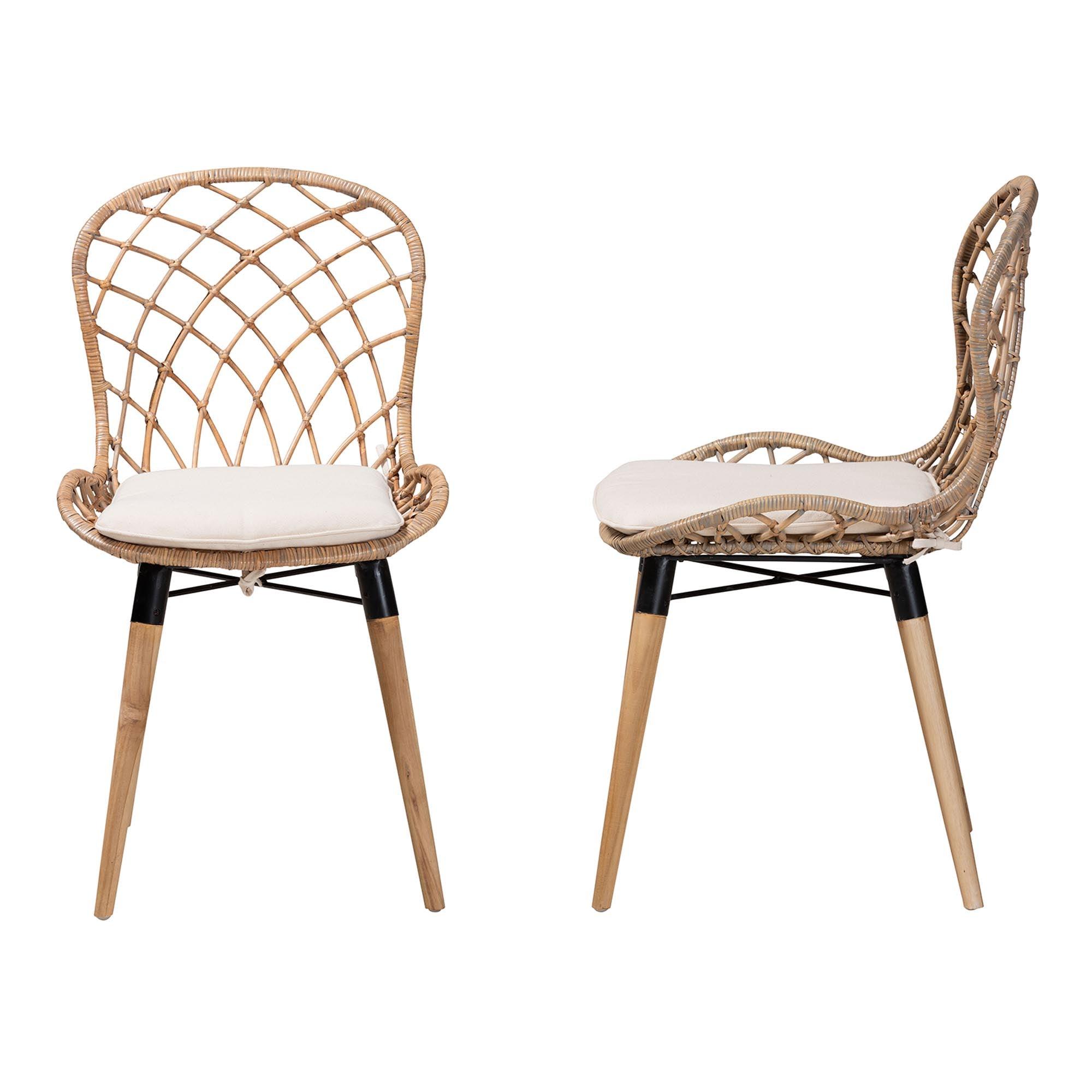 bali & pari Sabelle Modern Bohemian Finished Teak Wood and washed Rattan 2-Piece Dining Chair Set