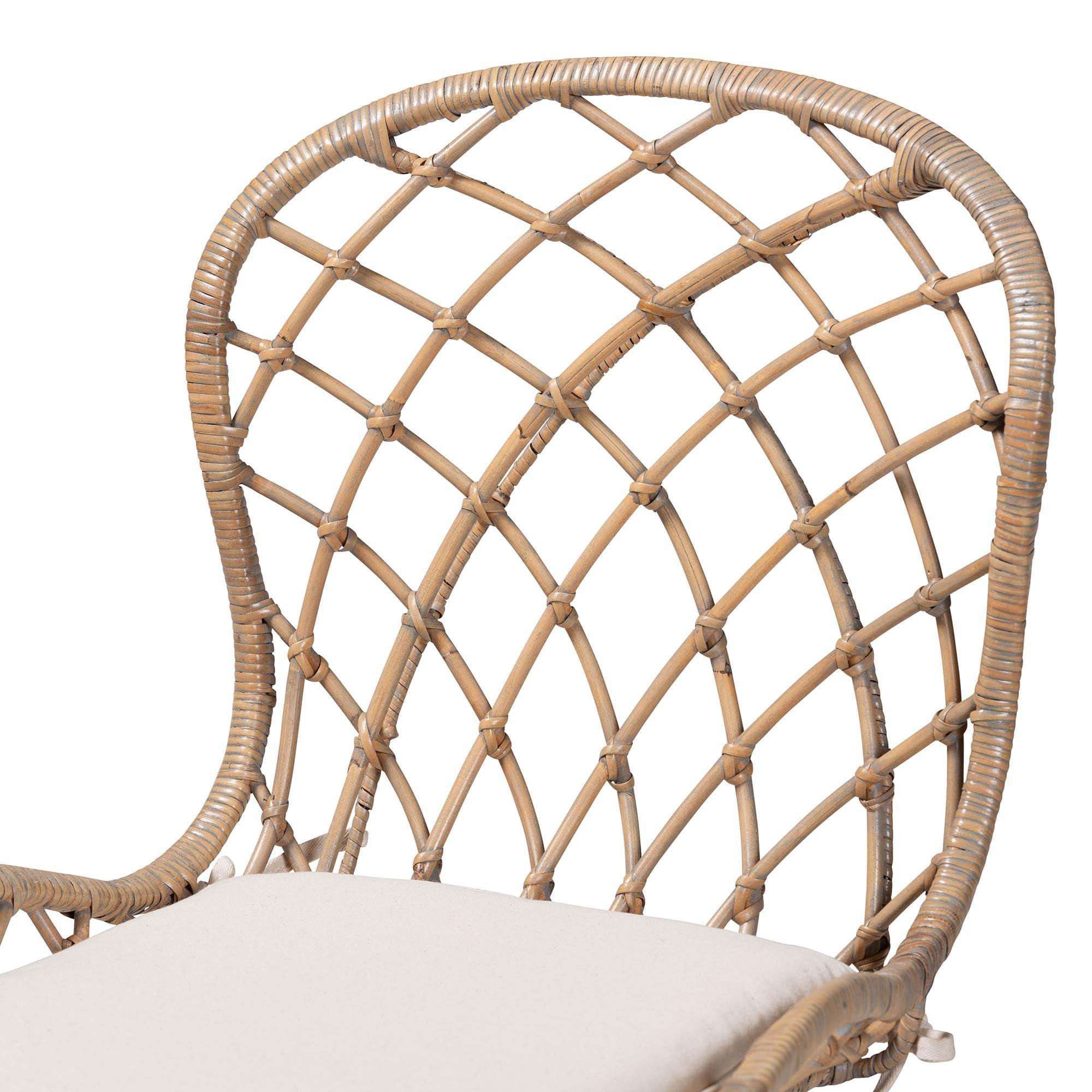 bali & pari Sabelle Modern Bohemian Finished Teak Wood and washed Rattan 2-Piece Dining Chair Set