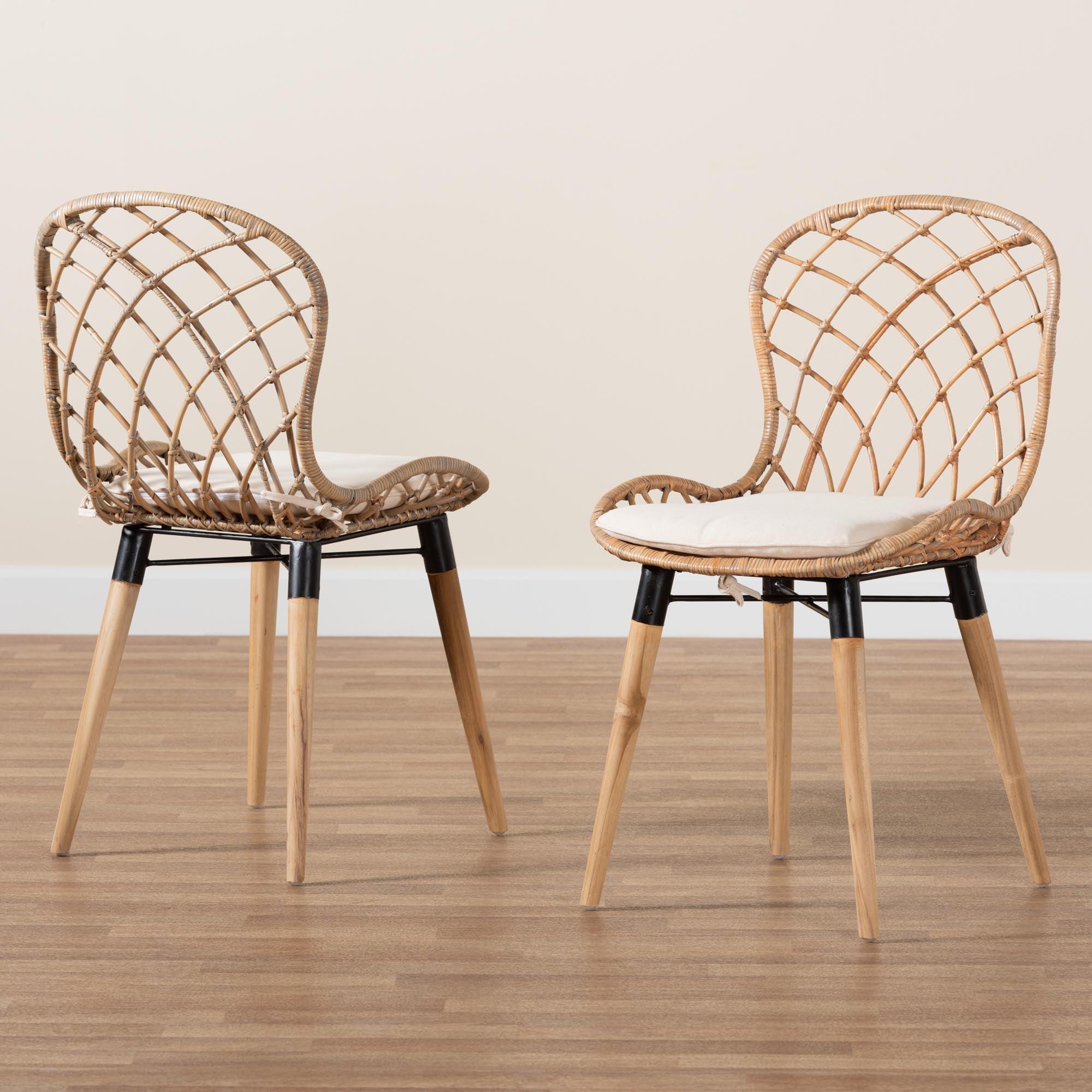 bali & pari Sabelle Modern Bohemian Finished Teak Wood and washed Rattan 2-Piece Dining Chair Set