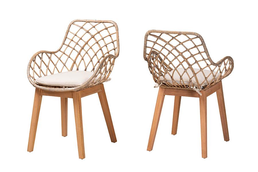 bali & pari Ballerina Modern Bohemian washed Rattan and Finished Wood 2-Piece Dining Chair Set