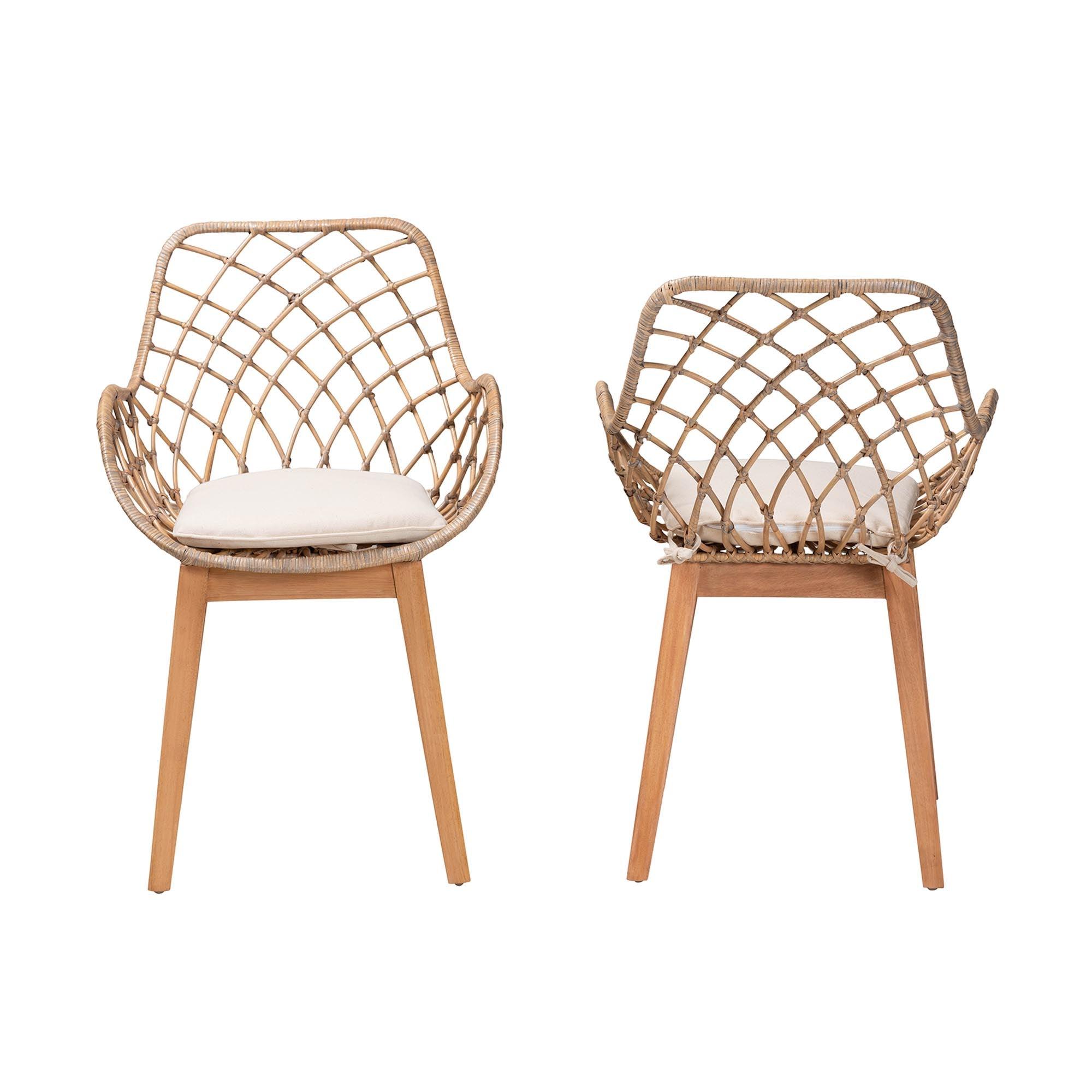 bali & pari Ballerina Modern Bohemian washed Rattan and Finished Wood 2-Piece Dining Chair Set