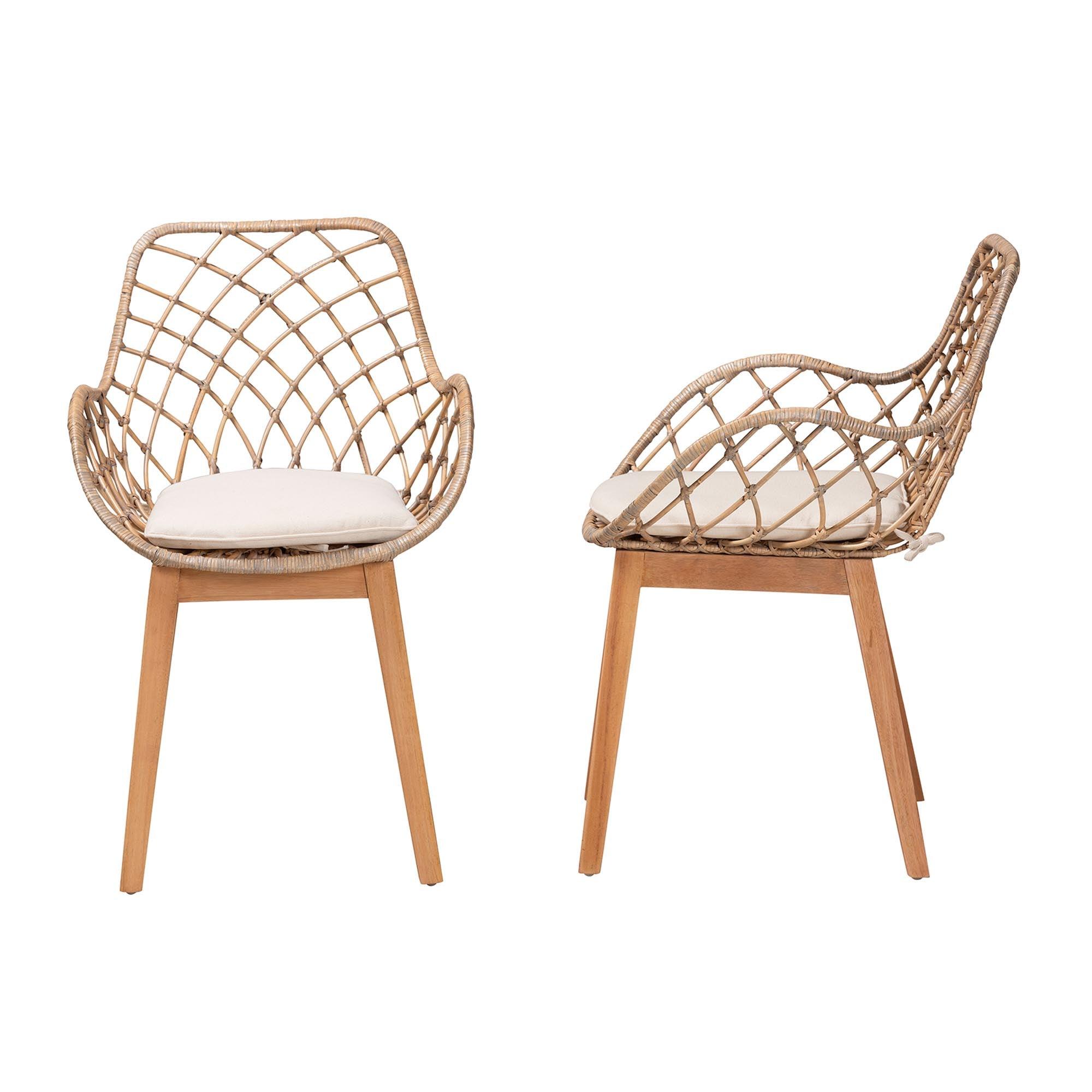 bali & pari Ballerina Modern Bohemian washed Rattan and Finished Wood 2-Piece Dining Chair Set