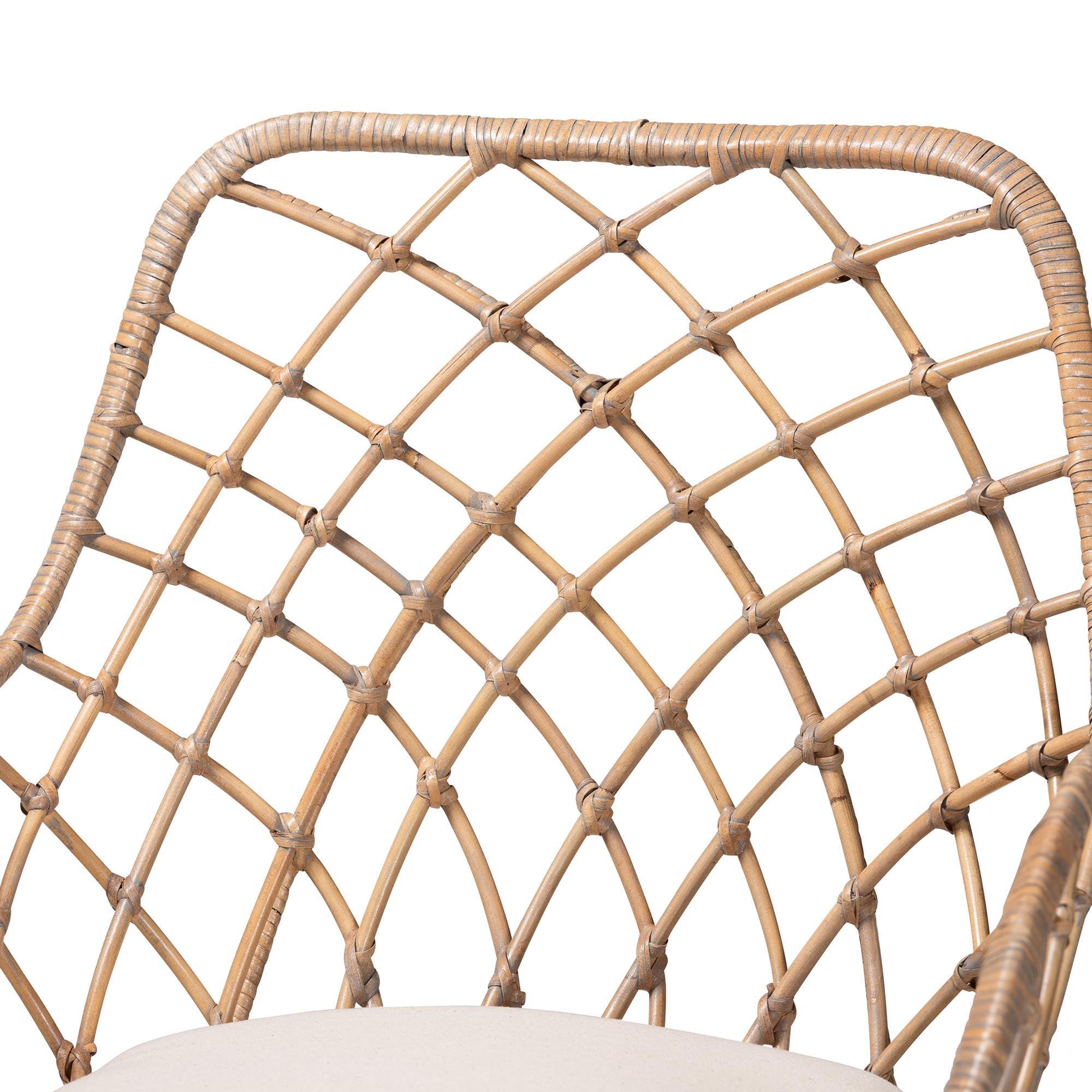 bali & pari Ballerina Modern Bohemian washed Rattan and Finished Wood 2-Piece Dining Chair Set