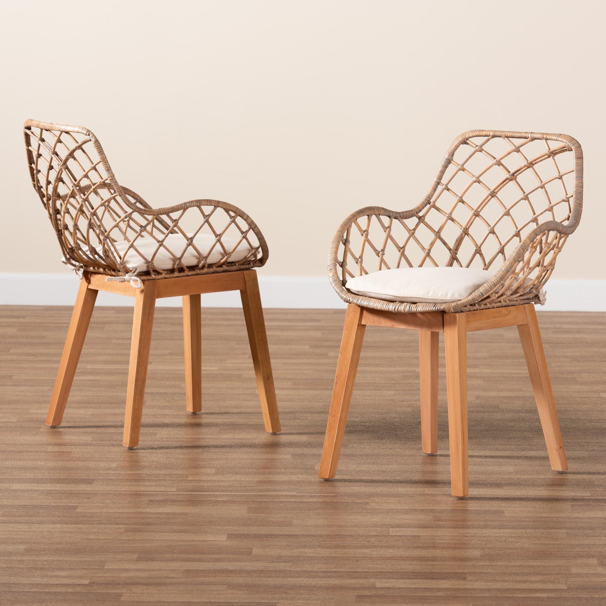 bali & pari Ballerina Modern Bohemian washed Rattan and Finished Wood 2-Piece Dining Chair Set