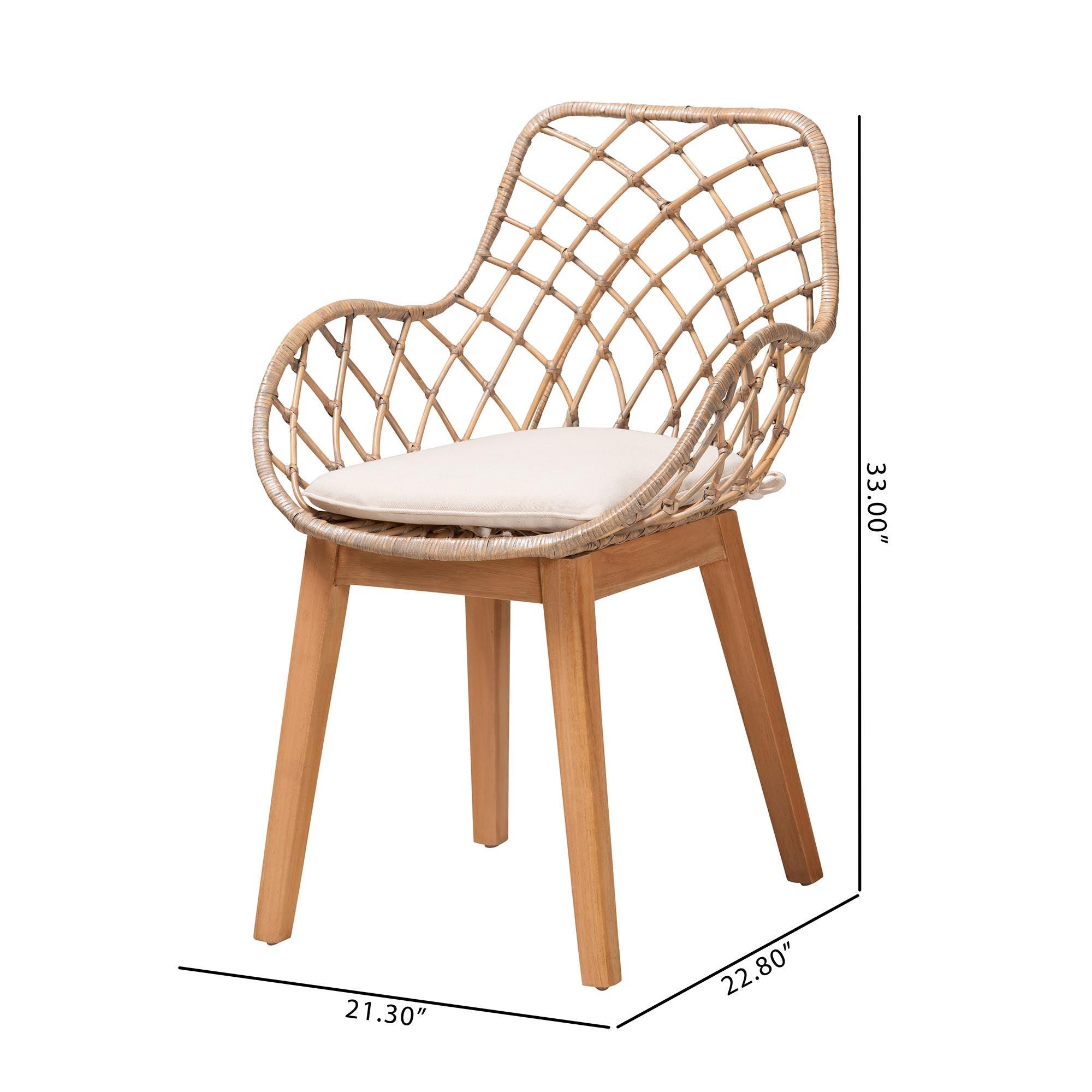 bali & pari Ballerina Modern Bohemian washed Rattan and Finished Wood 2-Piece Dining Chair Set