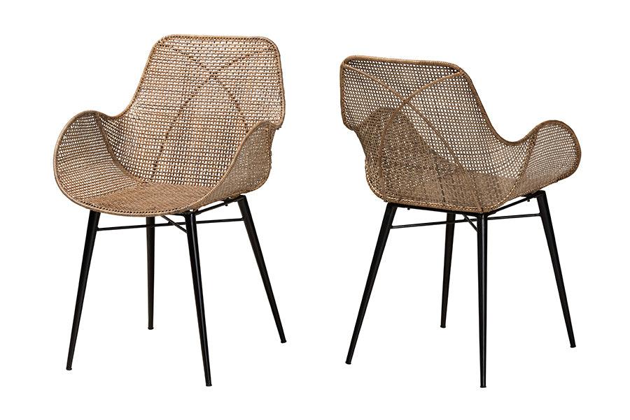 bali & pari Ballerina Modern Bohemian washed Rattan and Metal 2-Piece Dining Chair Set