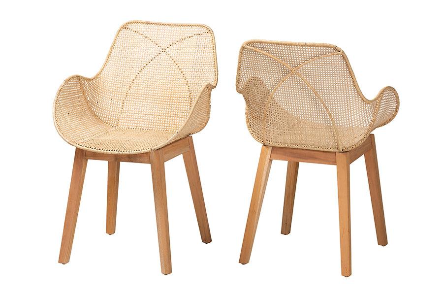 bali & pari Ballerina Japandi Finished Mahogany Wood and Rattan 2-Piece Dining Chair Set