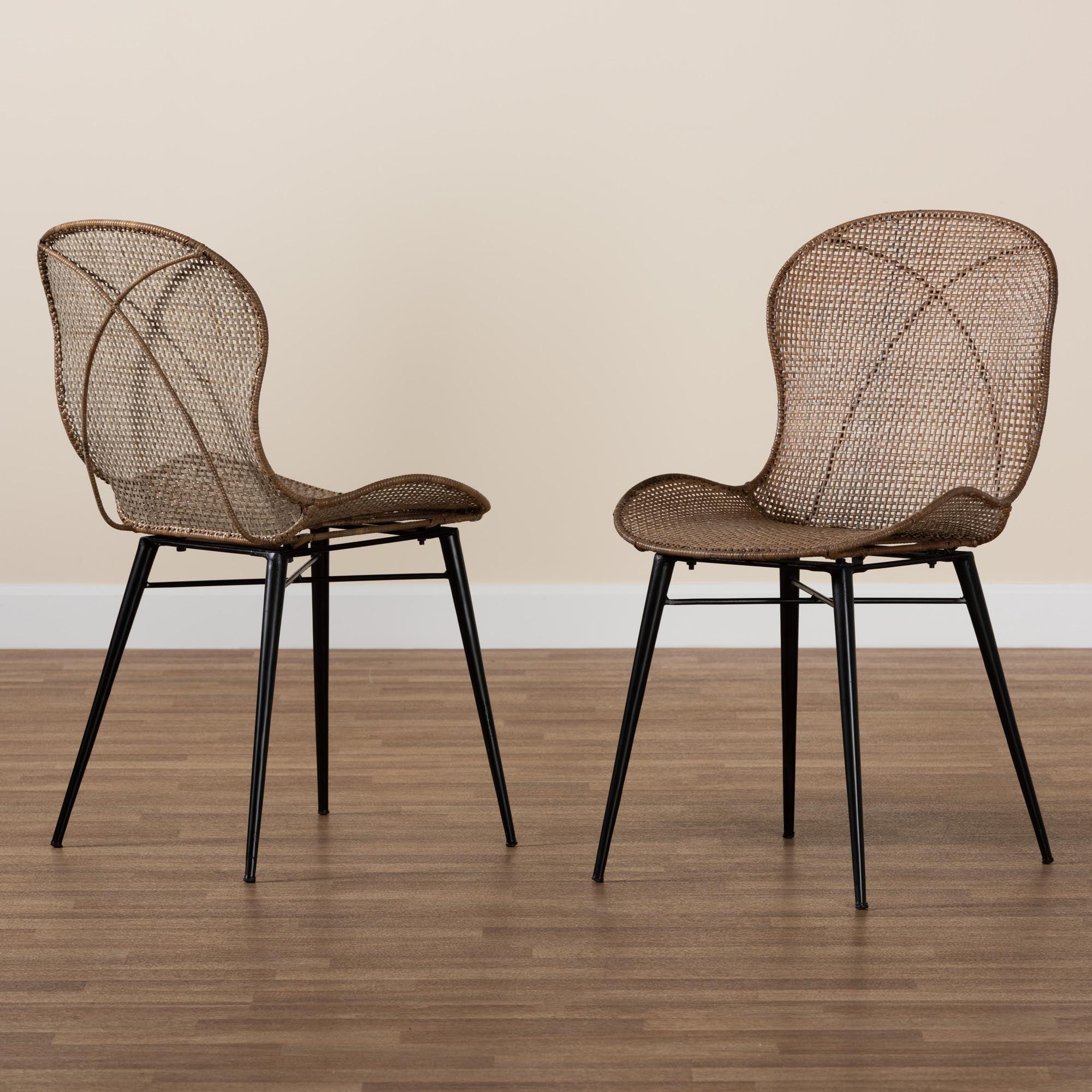 bali & pari Sabelle Japandi washed Rattan and Metal 2-Piece Dining Chair Set