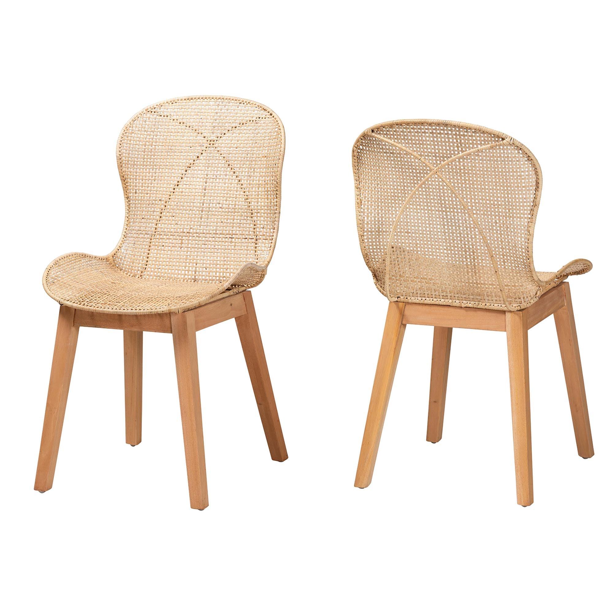 bali & pari Sabelle Japandi Mahogany and Rattan 2-Piece Dining Chair Set