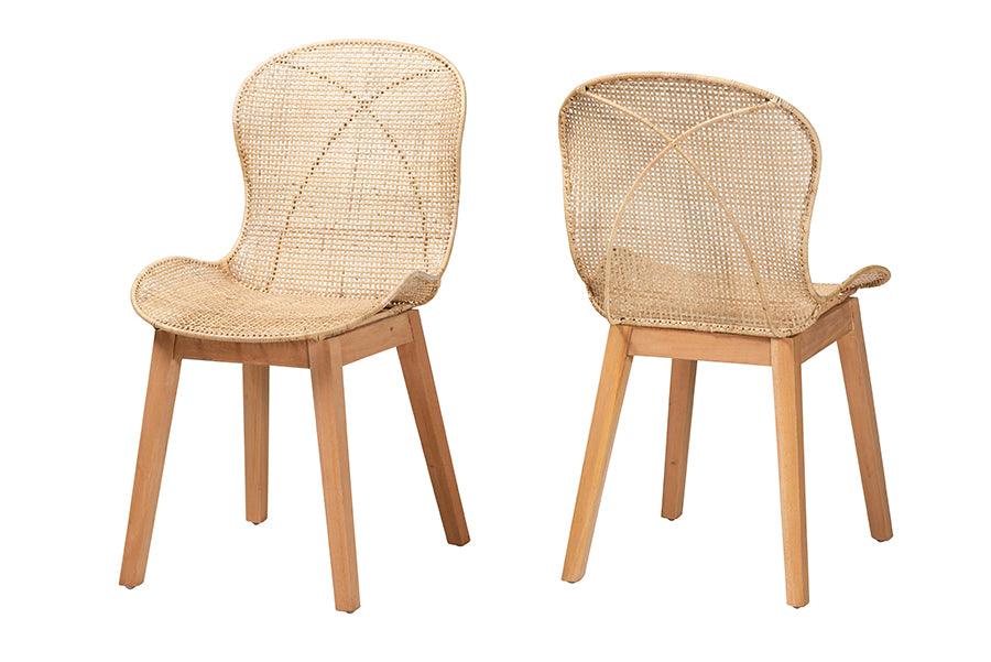 bali & pari Sabelle Japandi Mahogany and Rattan 2-Piece Dining Chair Set