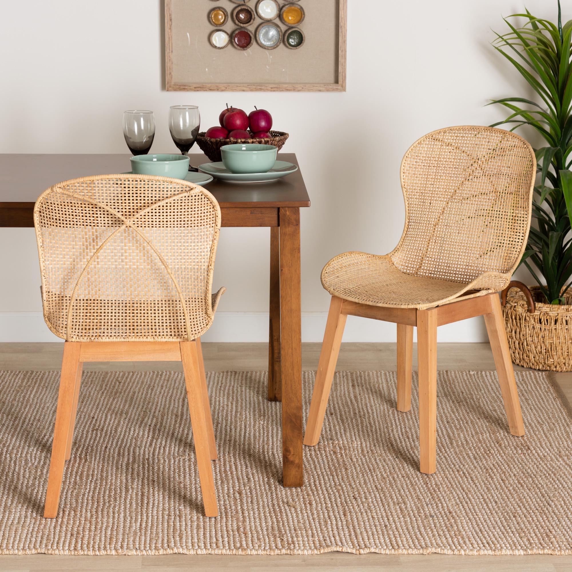 bali & pari Sabelle Japandi Mahogany and Rattan 2-Piece Dining Chair Set