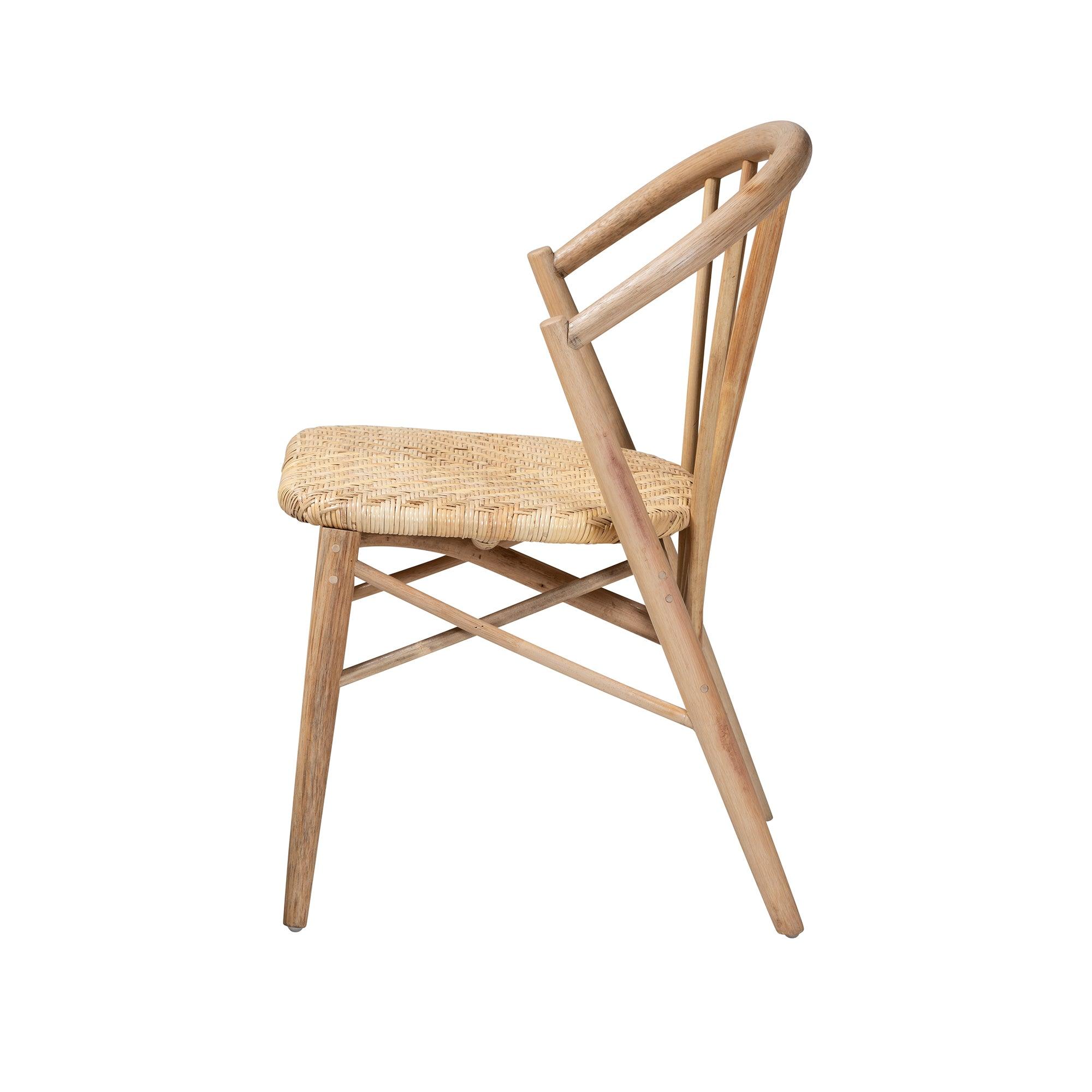 bali & pari Kobe Mid-Century Modern Finished Wood and Rattan Dining Chair