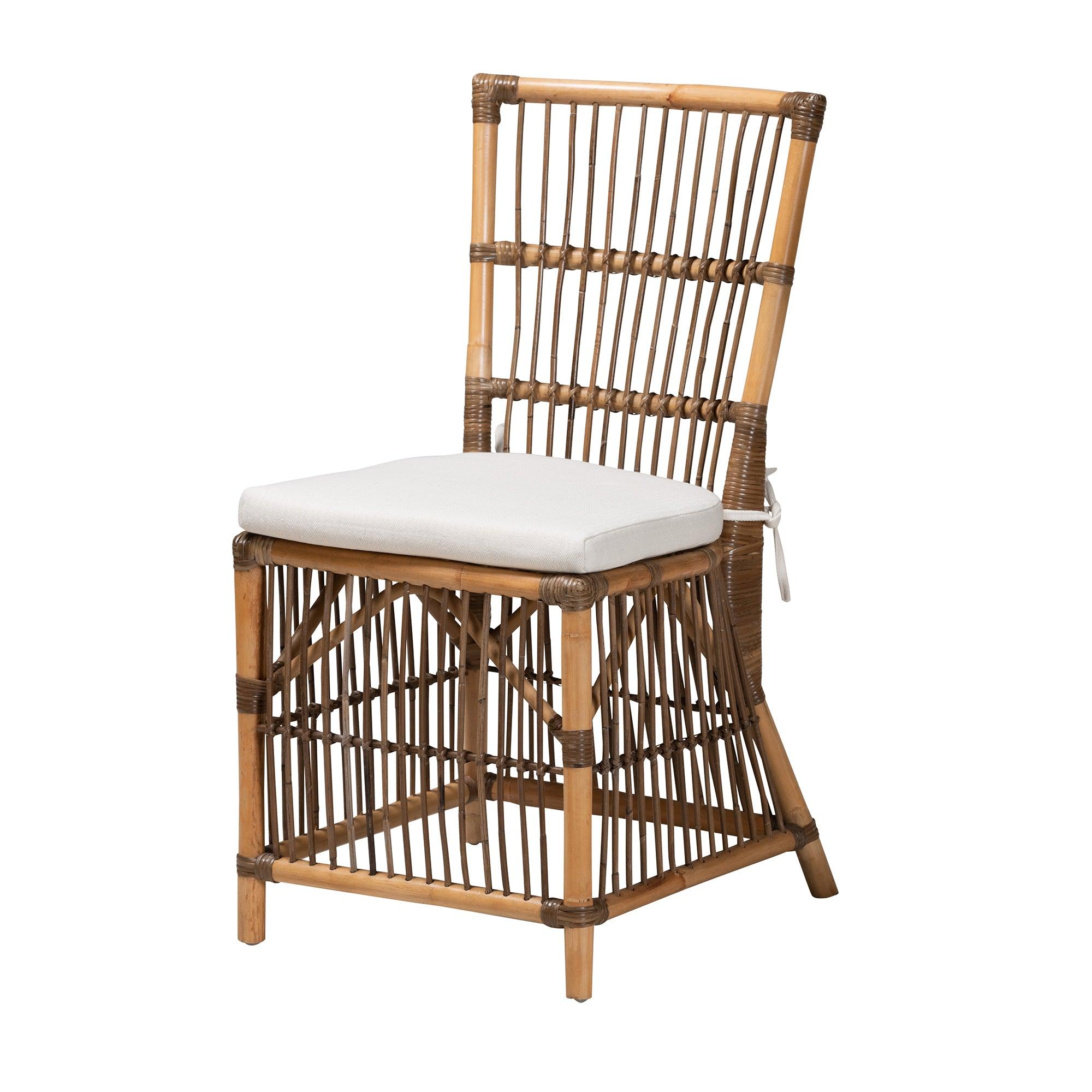 bali & pari Kim Modern Bohemian Fabric and Rattan Dining Chair