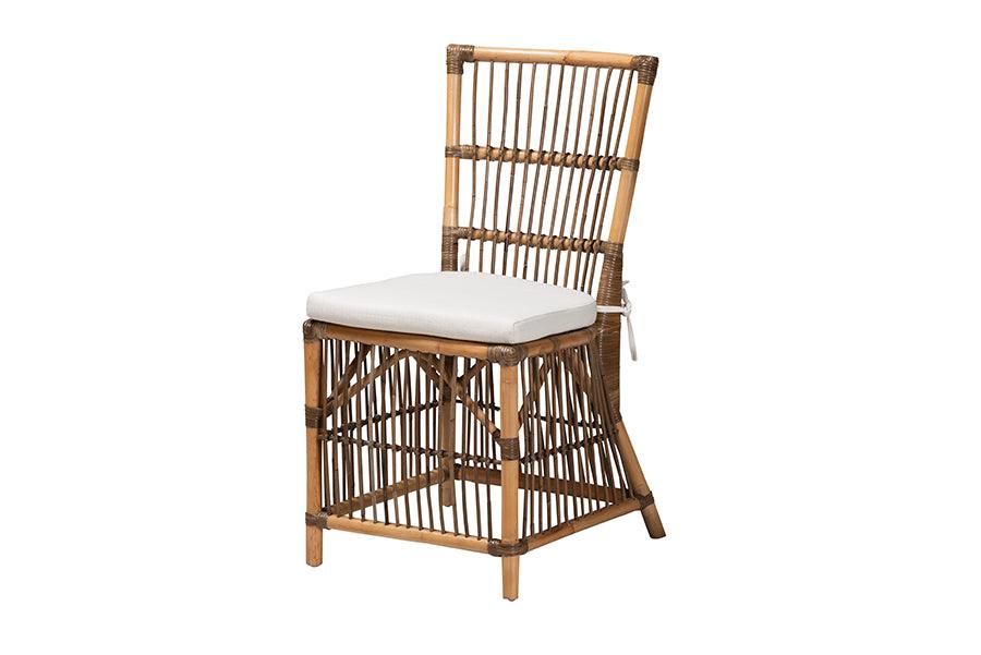 bali & pari Kim Modern Bohemian Fabric and Rattan Dining Chair